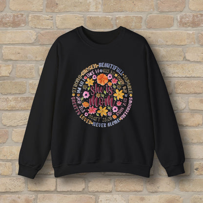 Graphic & Text She Is Mom Attribute Circle Sweatshirt - Vibrant Styles