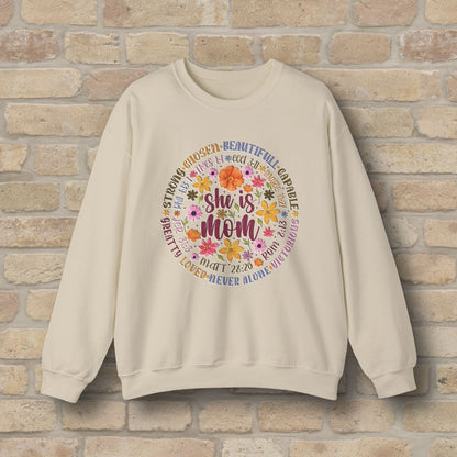 Graphic & Text She Is Mom Attribute Circle Sweatshirt - Vibrant Styles