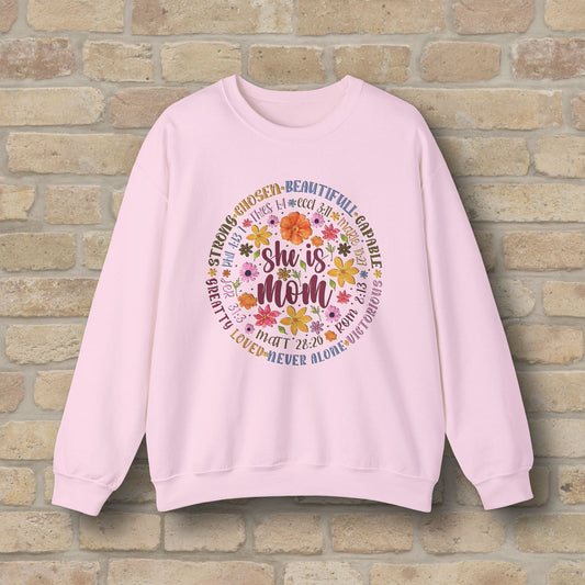 Graphic & Text She Is Mom Attribute Circle Sweatshirt - Vibrant Styles