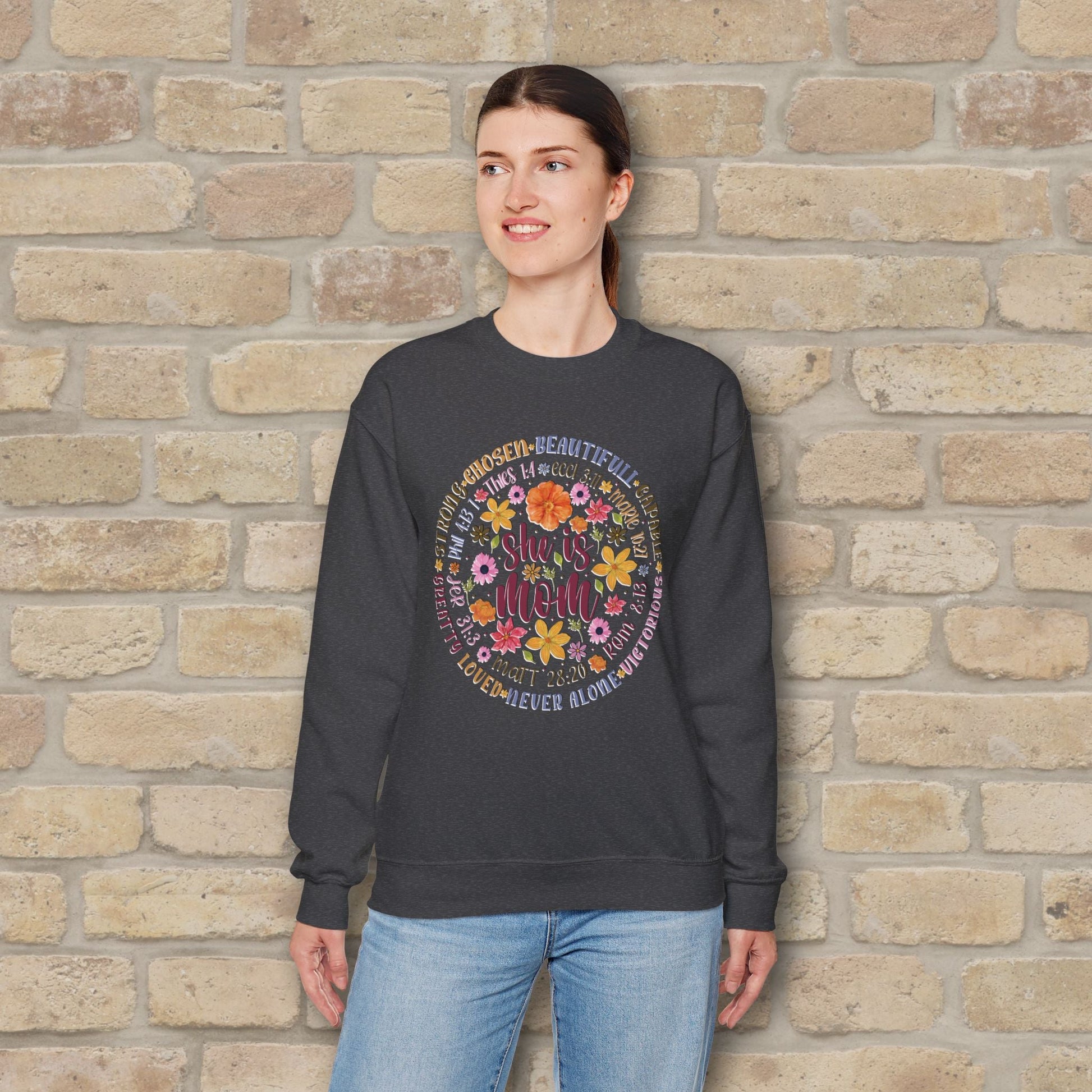 Graphic & Text She Is Mom Attribute Circle Sweatshirt - Vibrant Styles