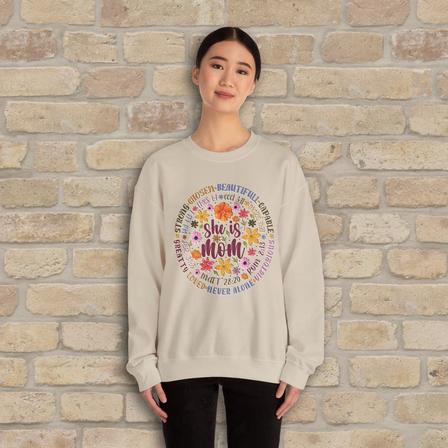 Graphic & Text She Is Mom Attribute Circle Sweatshirt - Vibrant Styles