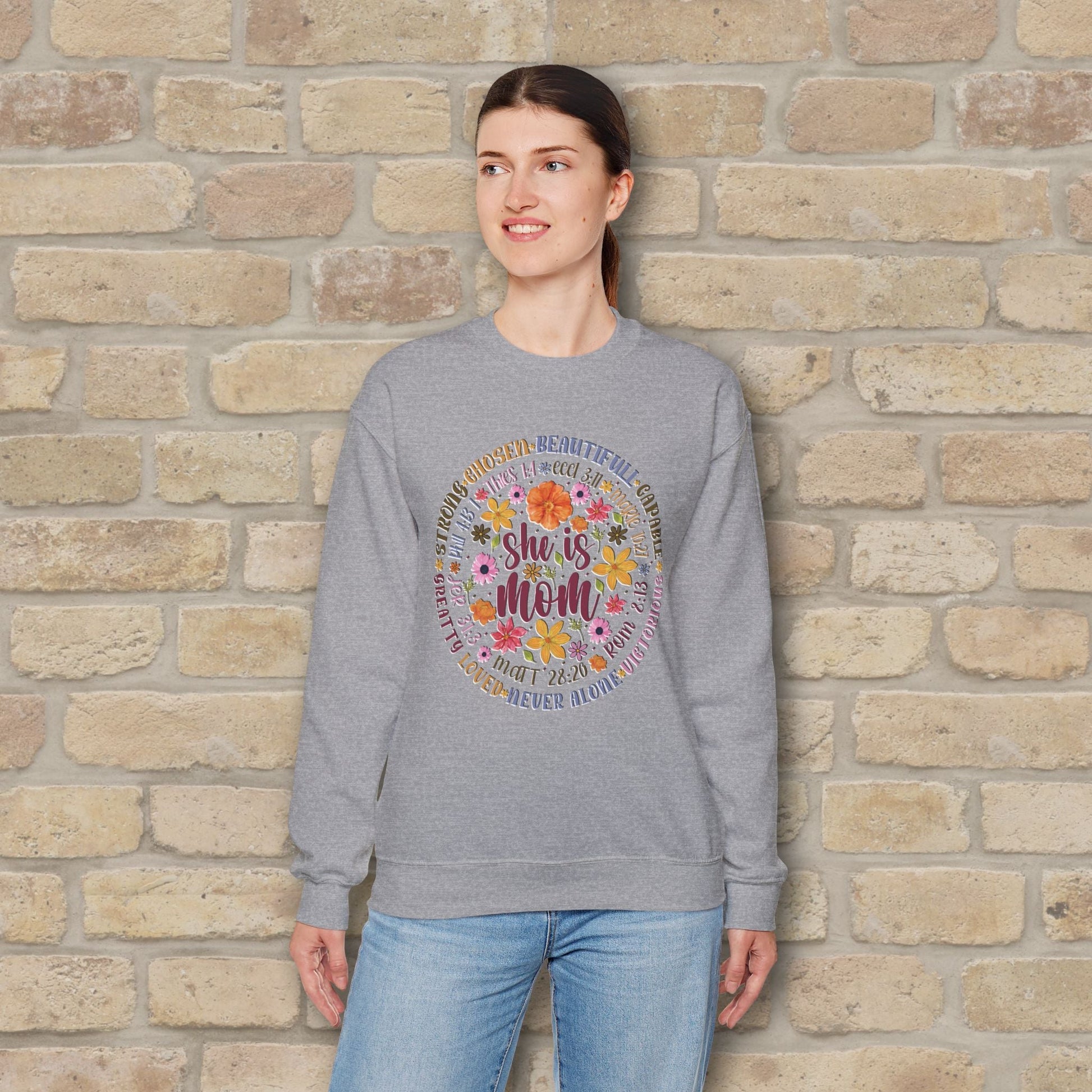 Graphic & Text She Is Mom Attribute Circle Sweatshirt - Vibrant Styles