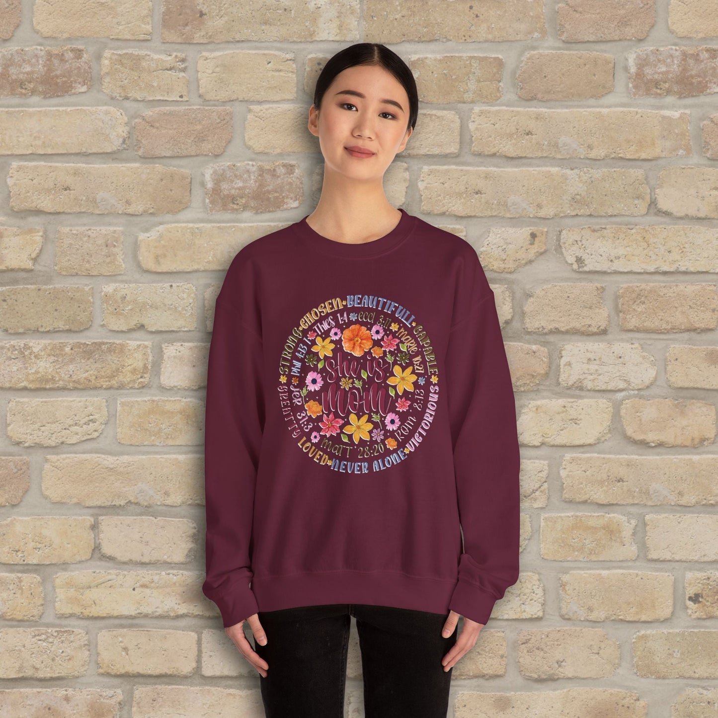 Graphic & Text She Is Mom Attribute Circle Sweatshirt - Vibrant Styles