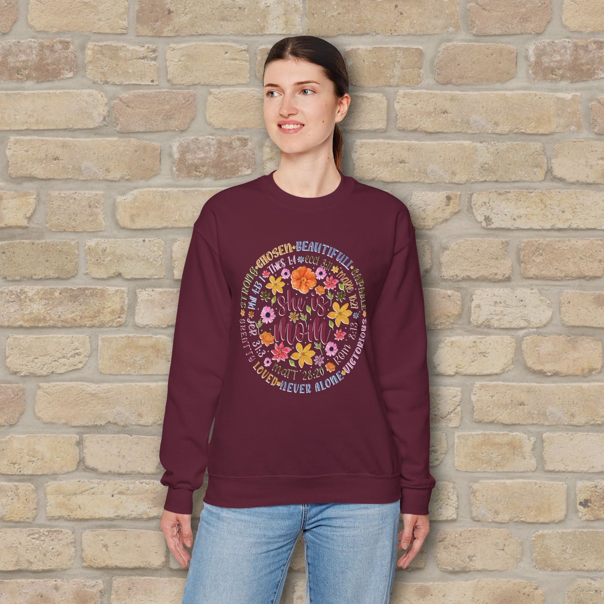 Graphic & Text She Is Mom Attribute Circle Sweatshirt - Vibrant Styles