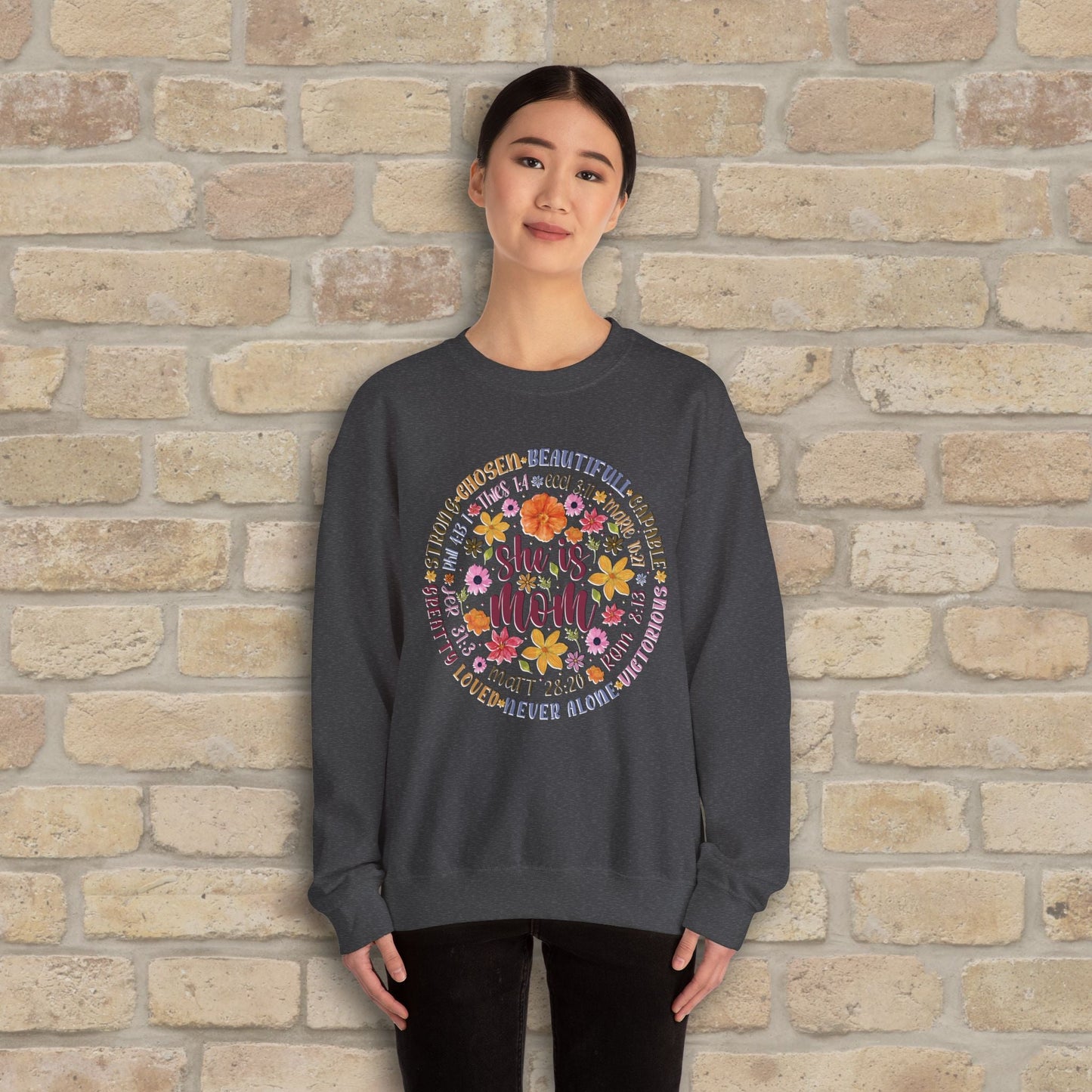 Graphic & Text She Is Mom Attribute Circle Sweatshirt - Vibrant Styles