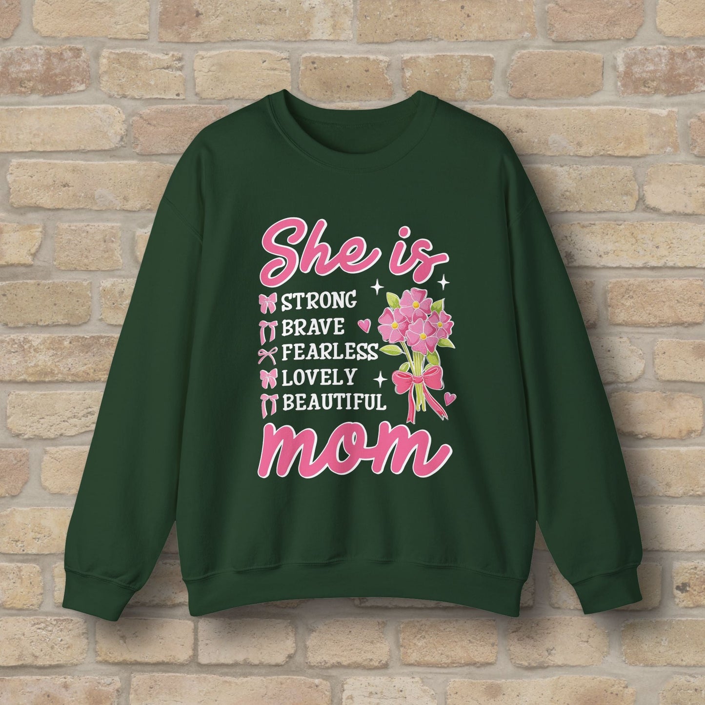 Graphic & Text She Is Mom Attributes & Bouquet Sweatshirt - Vibrant Styles