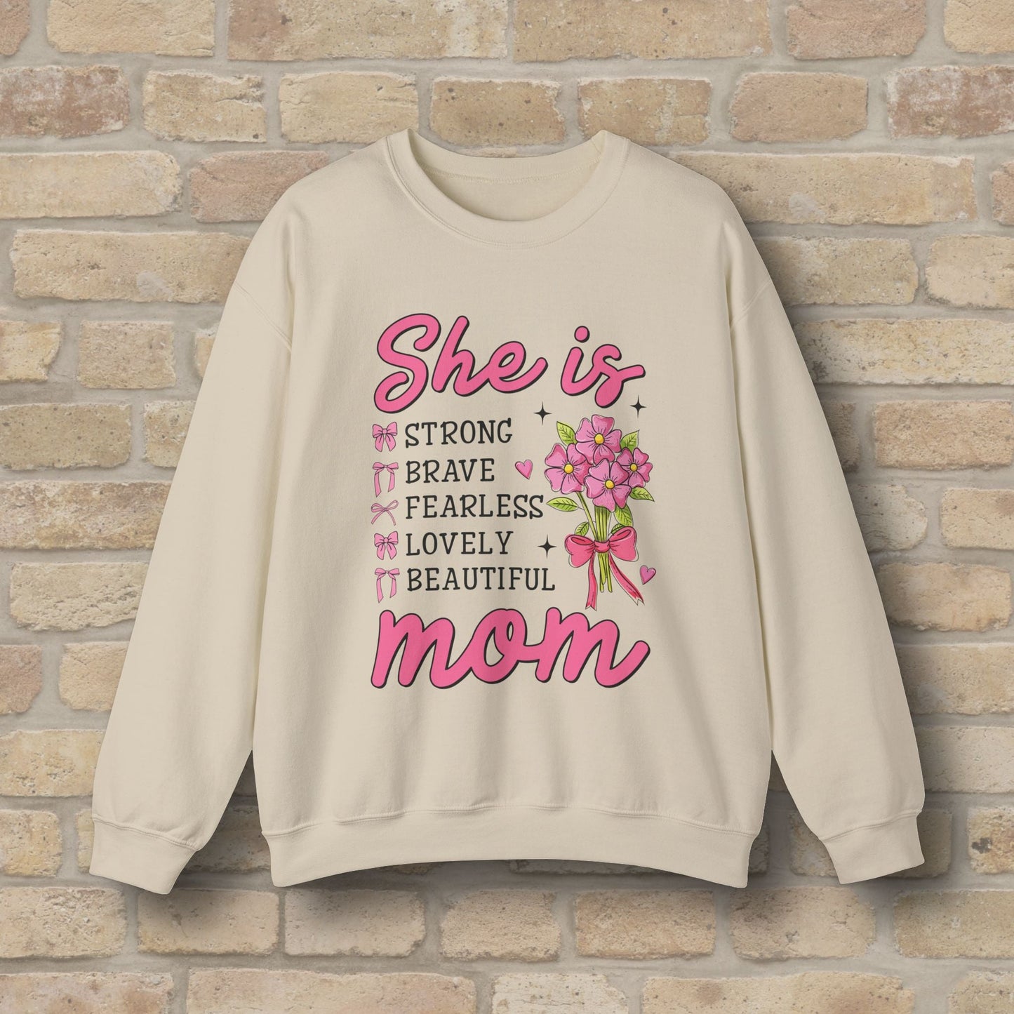 Graphic & Text She Is Mom Attributes & Bouquet Sweatshirt - Vibrant Styles