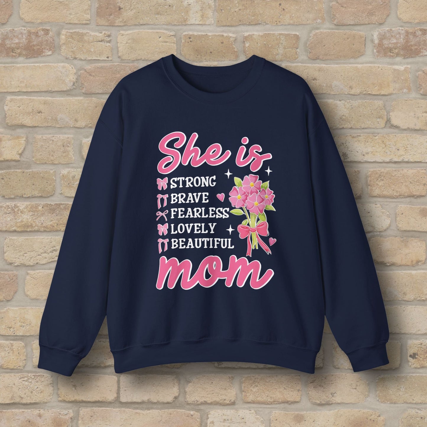 Graphic & Text She Is Mom Attributes & Bouquet Sweatshirt - Vibrant Styles