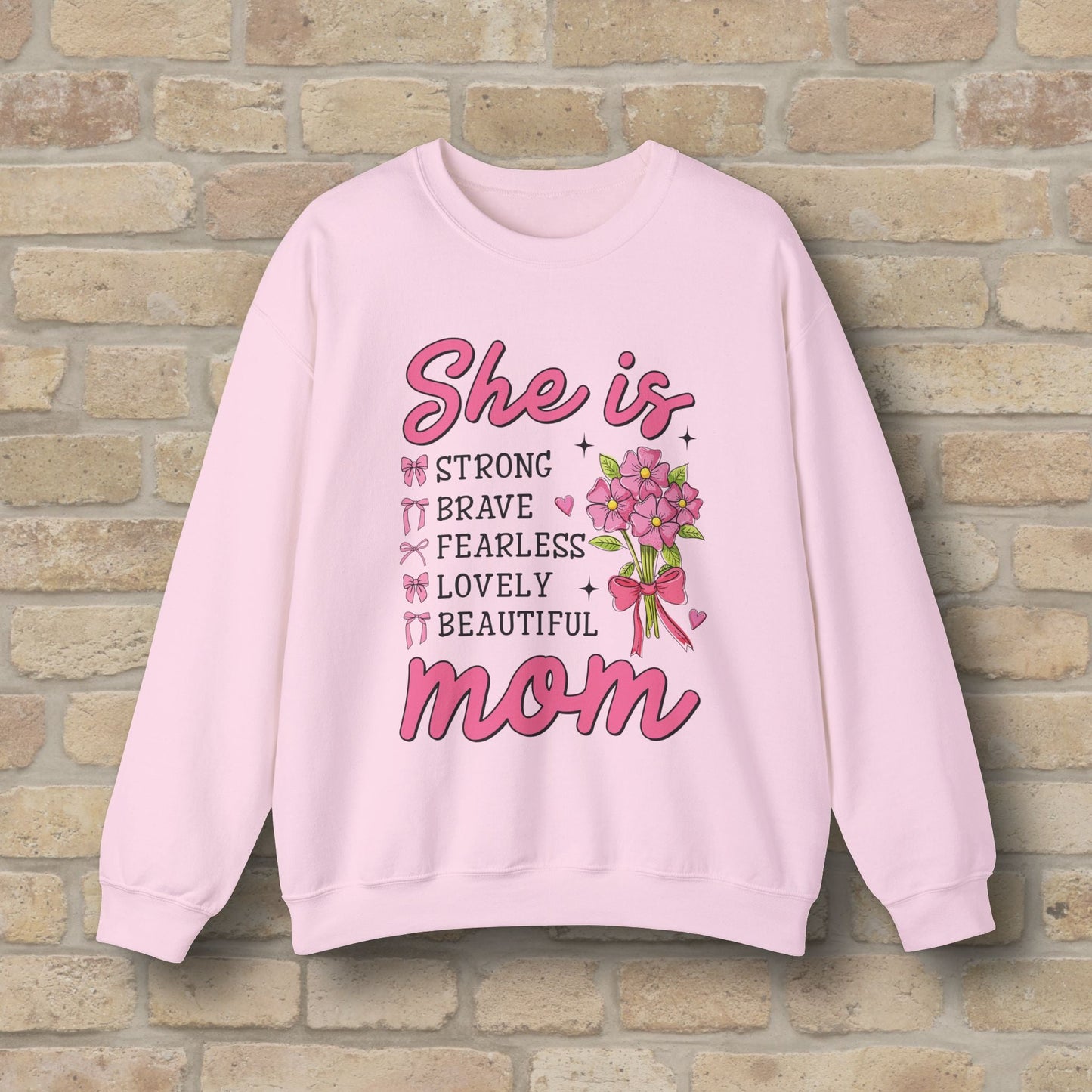 Graphic & Text She Is Mom Attributes & Bouquet Sweatshirt - Vibrant Styles