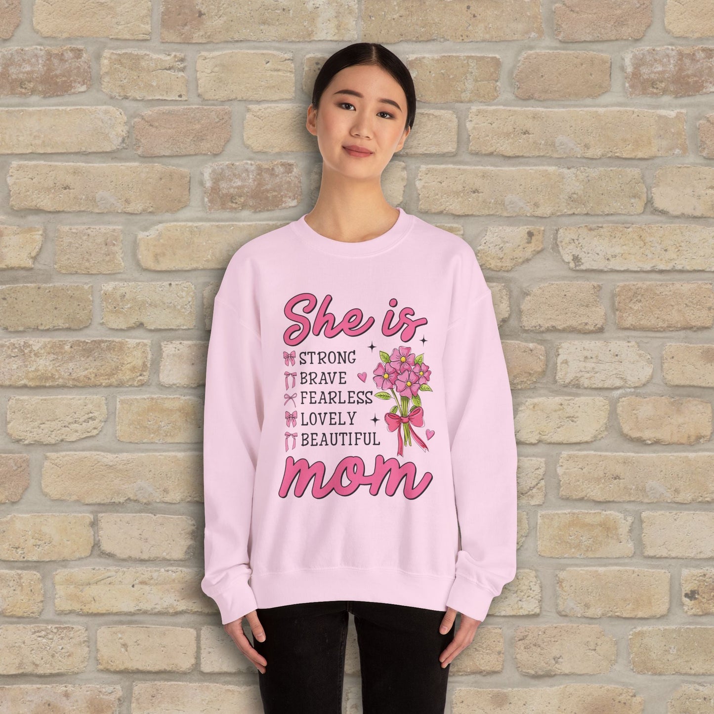 Graphic & Text She Is Mom Attributes & Bouquet Sweatshirt - Vibrant Styles