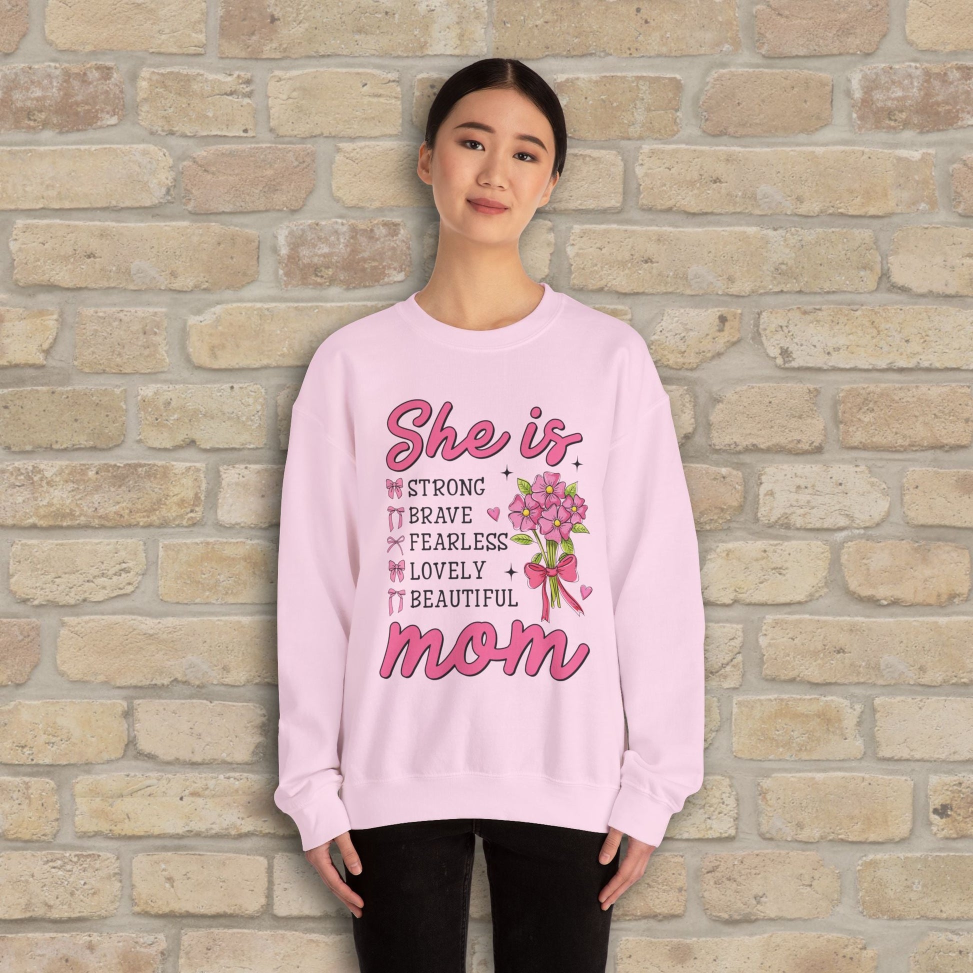 Graphic & Text She Is Mom Attributes & Bouquet Sweatshirt - Vibrant Styles