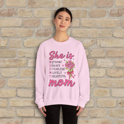 Graphic & Text She Is Mom Attributes & Bouquet Sweatshirt - Vibrant Styles