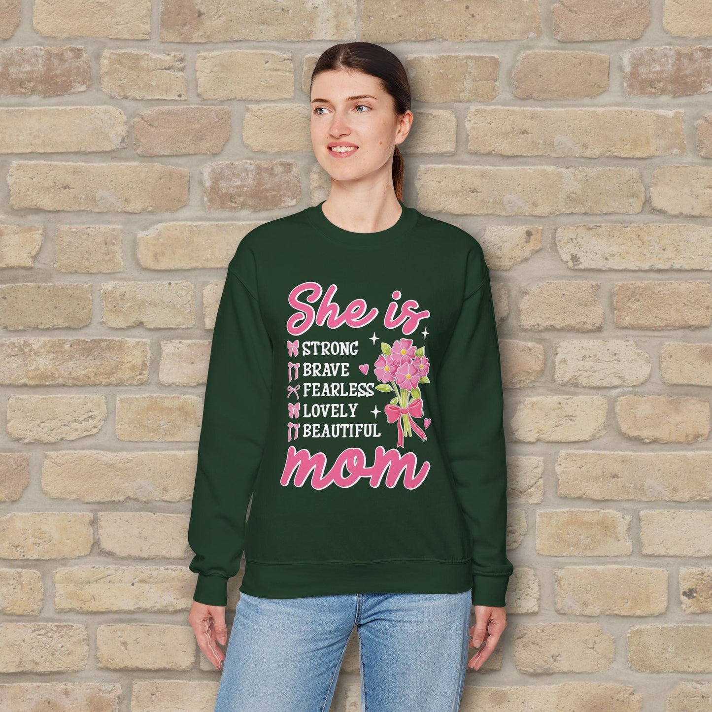 Graphic & Text She Is Mom Attributes & Bouquet Sweatshirt - Vibrant Styles