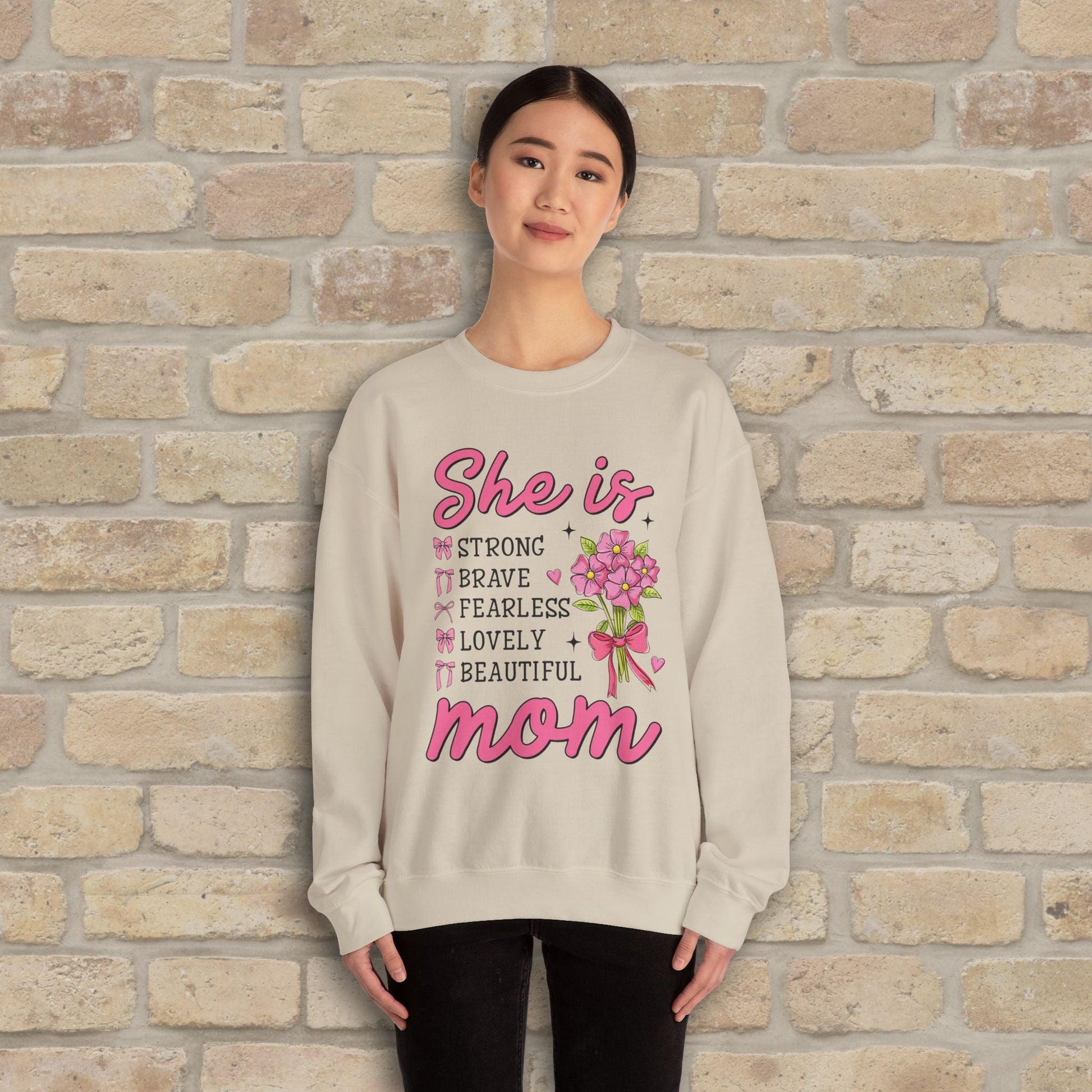 Graphic & Text She Is Mom Attributes & Bouquet Sweatshirt - Vibrant Styles