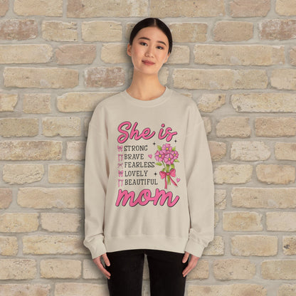 Graphic & Text She Is Mom Attributes & Bouquet Sweatshirt - Vibrant Styles