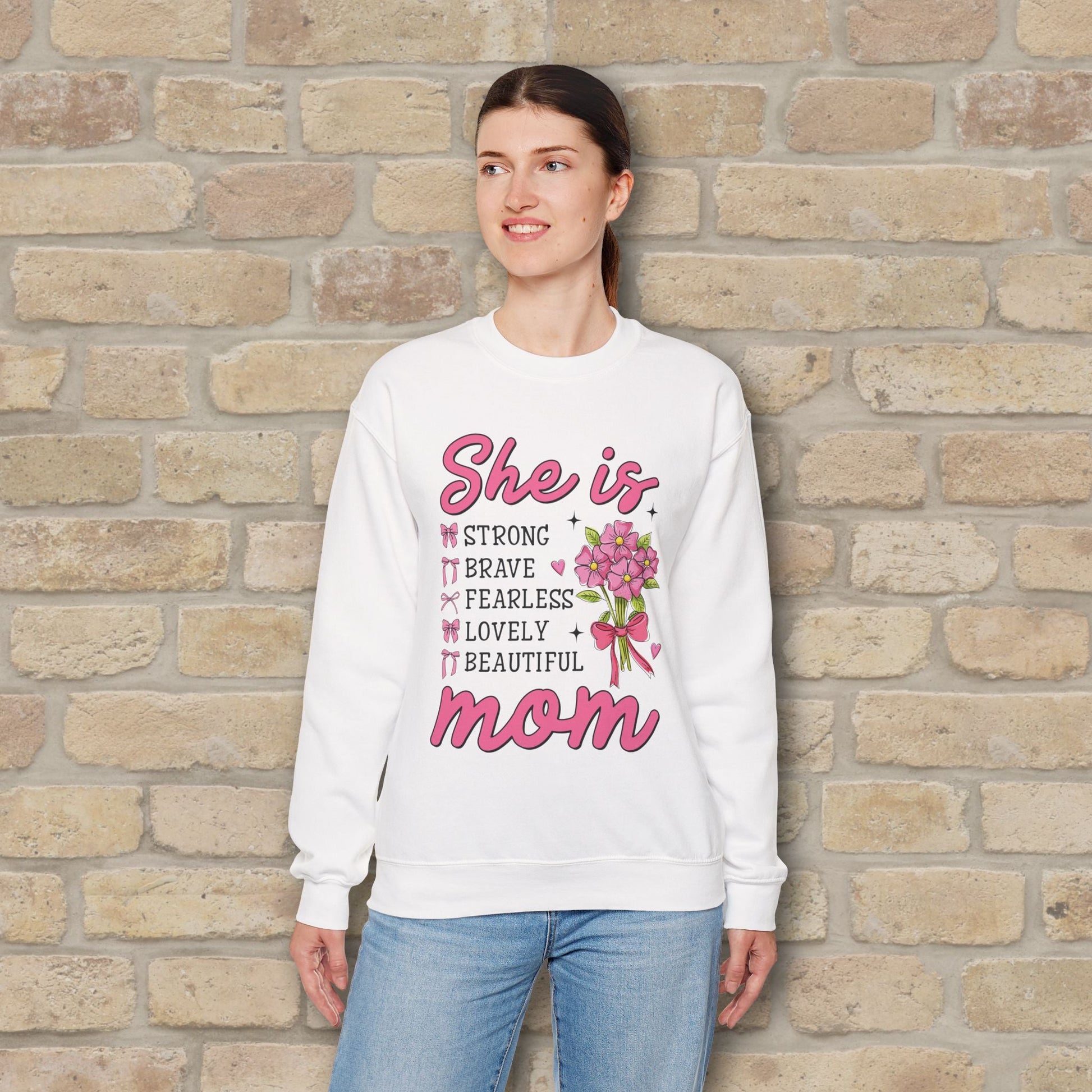 Graphic & Text She Is Mom Attributes & Bouquet Sweatshirt - Vibrant Styles