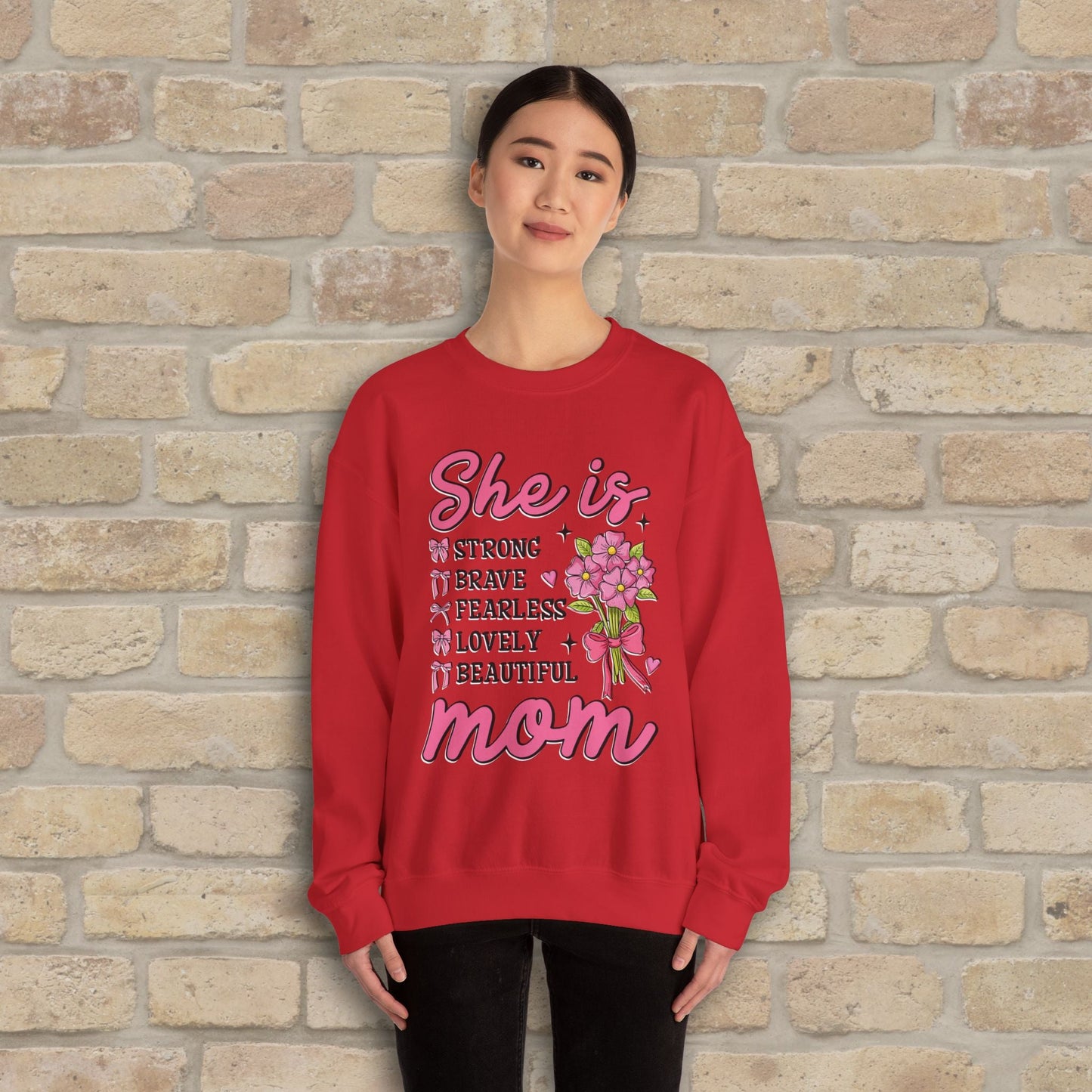Graphic & Text She Is Mom Attributes & Bouquet Sweatshirt - Vibrant Styles