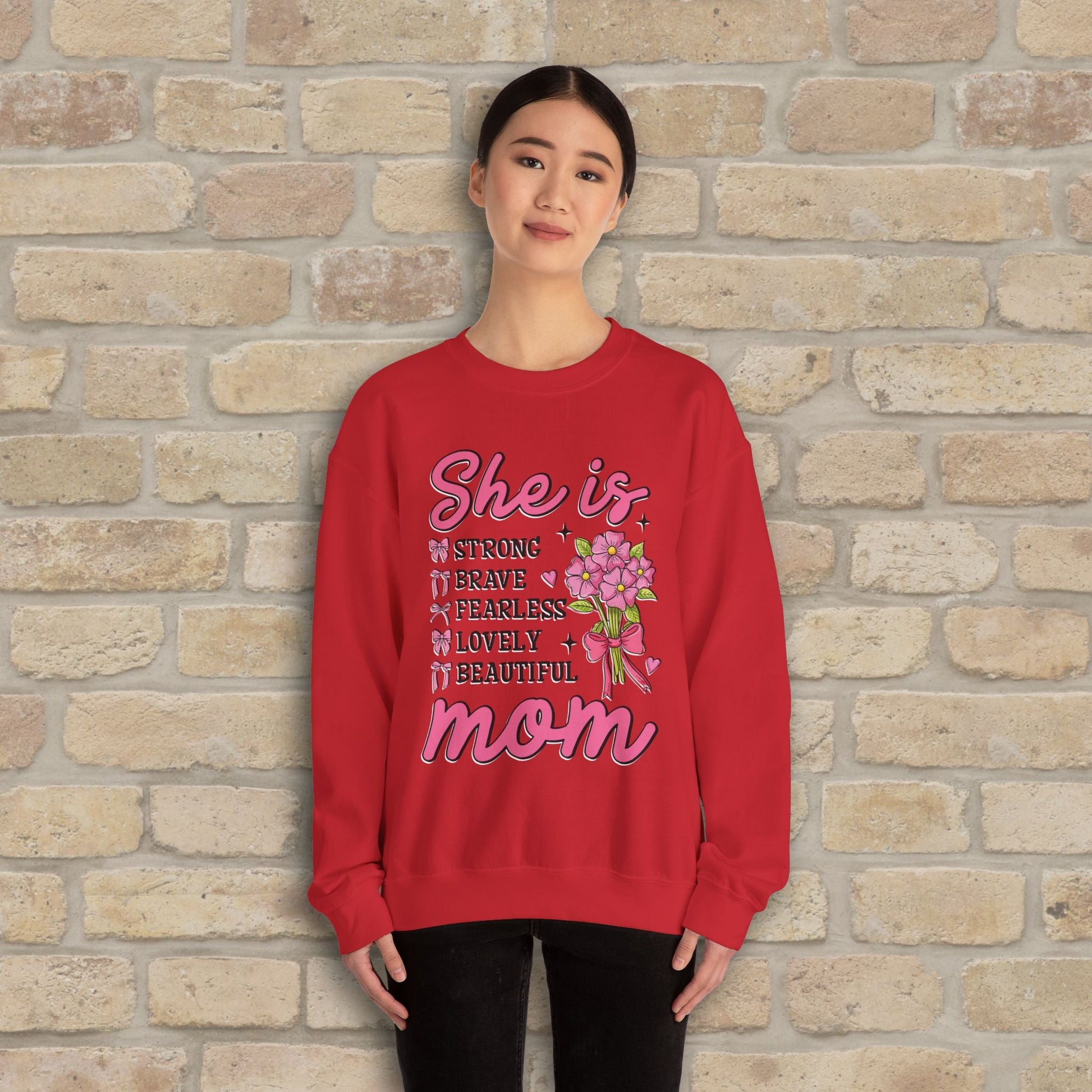Graphic & Text She Is Mom Attributes & Bouquet Sweatshirt - Vibrant Styles