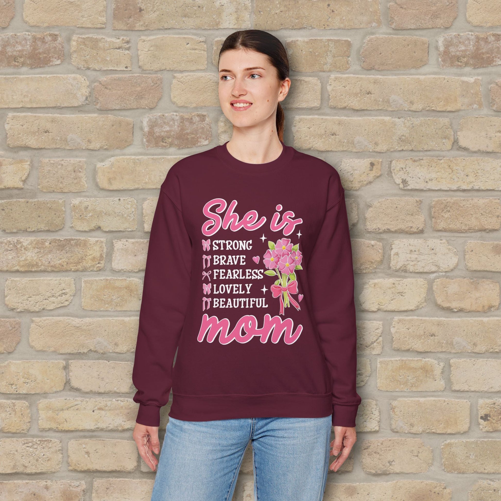 Graphic & Text She Is Mom Attributes & Bouquet Sweatshirt - Vibrant Styles