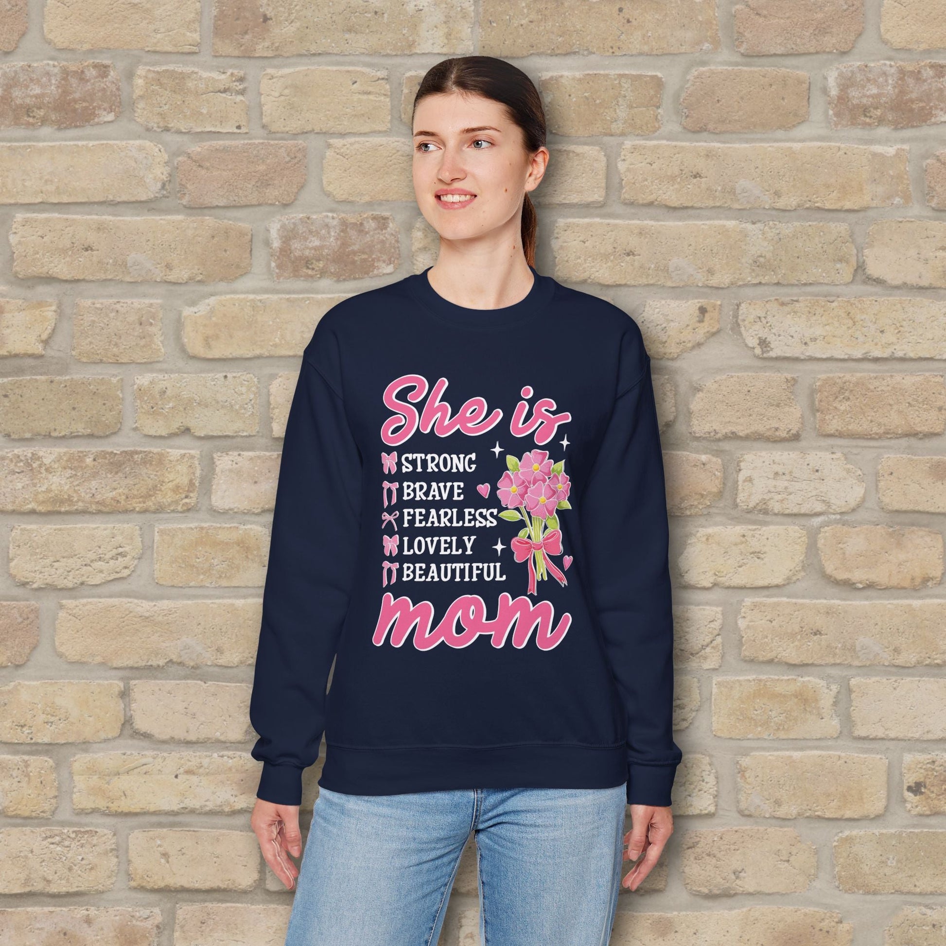 Graphic & Text She Is Mom Attributes & Bouquet Sweatshirt - Vibrant Styles