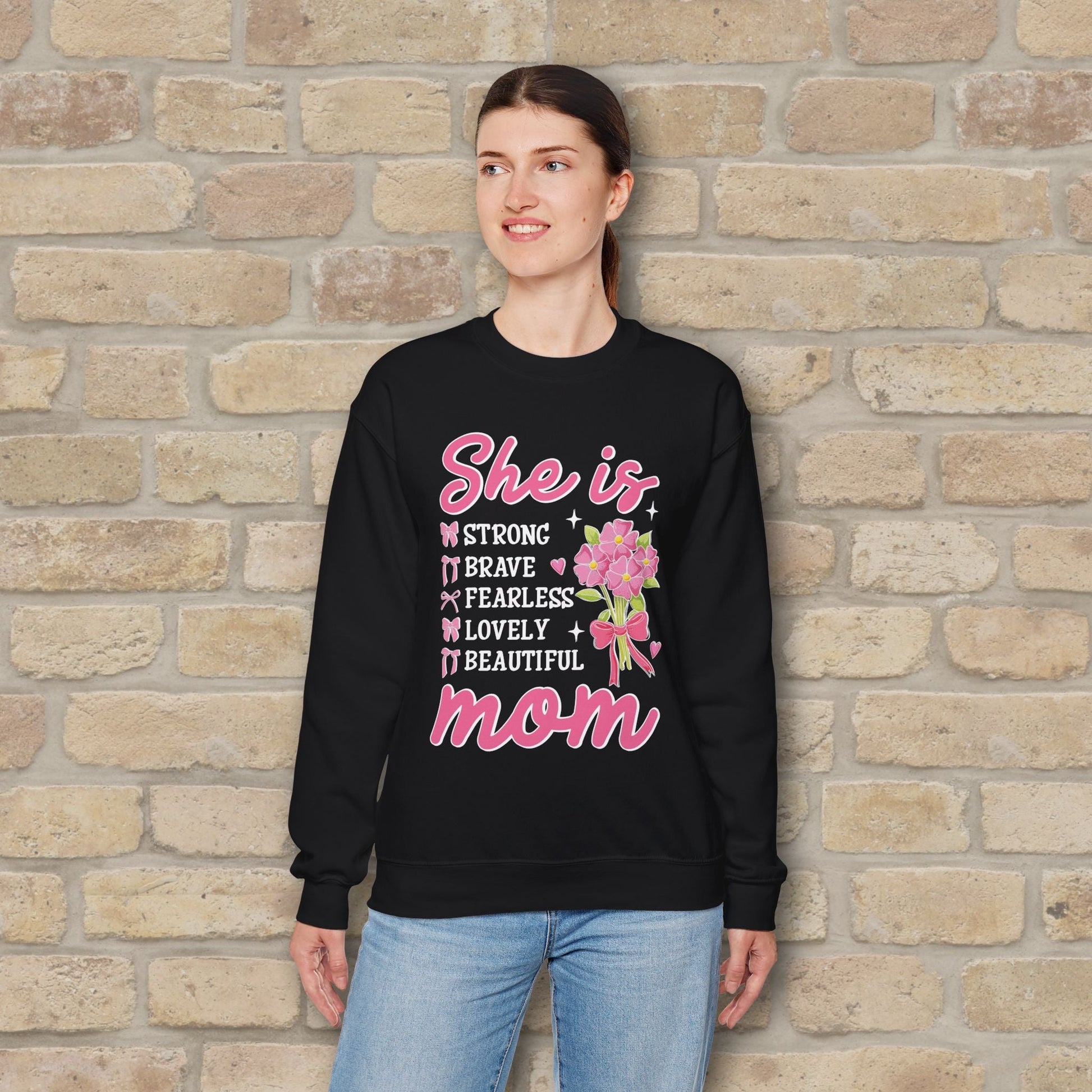 Graphic & Text She Is Mom Attributes & Bouquet Sweatshirt - Vibrant Styles