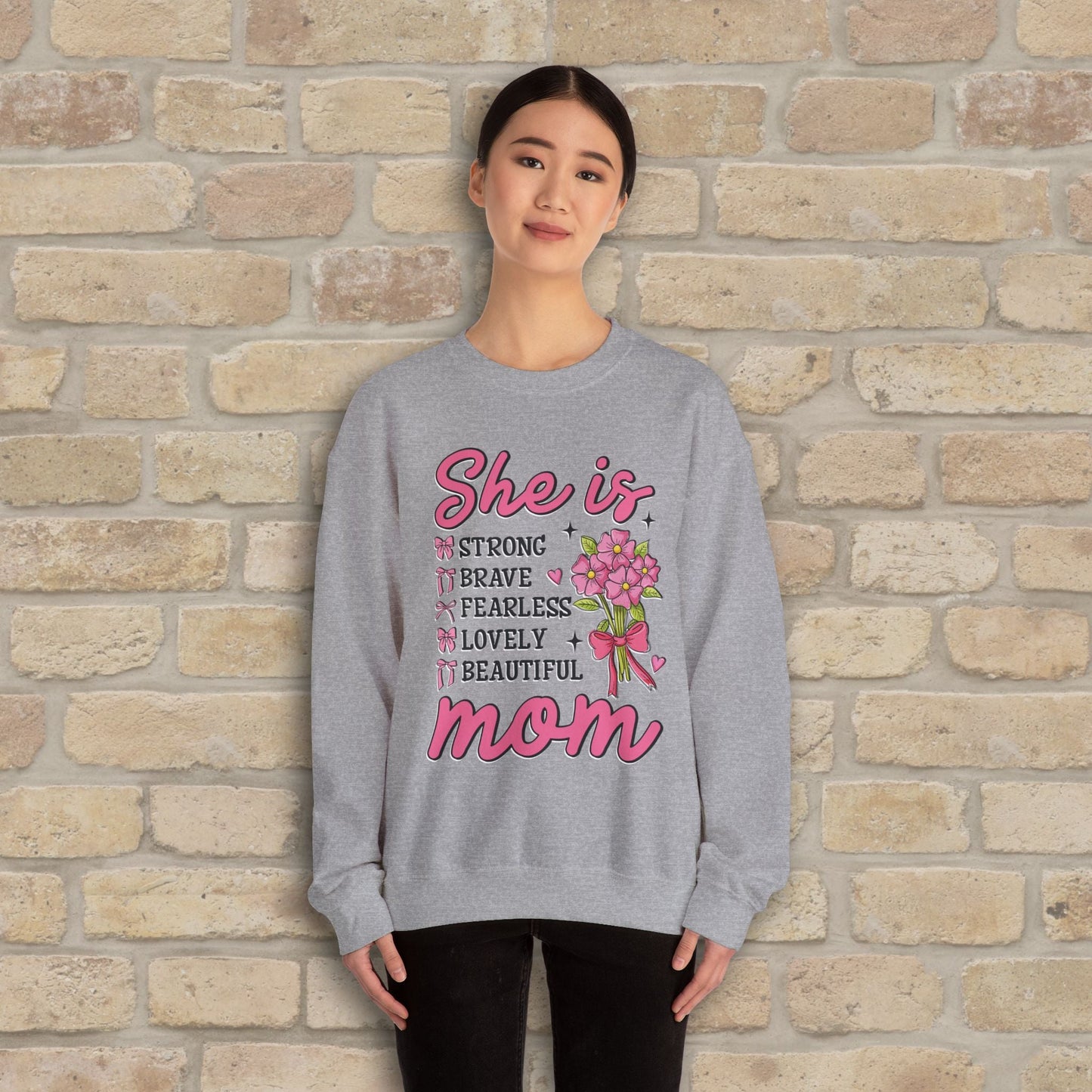Graphic & Text She Is Mom Attributes & Bouquet Sweatshirt - Vibrant Styles