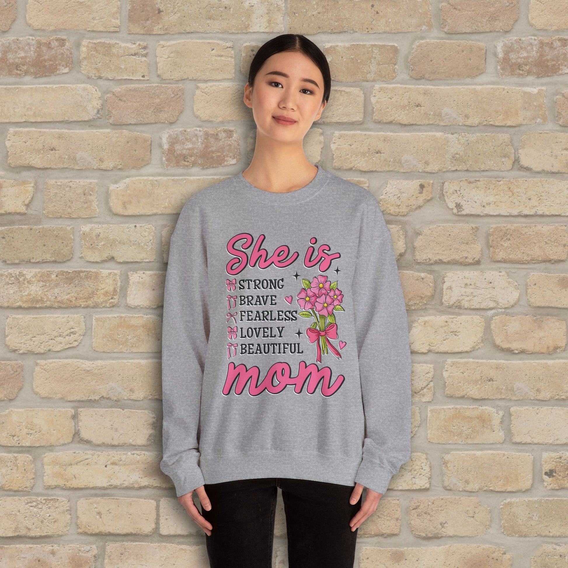 Graphic & Text She Is Mom Attributes & Bouquet Sweatshirt - Vibrant Styles