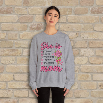 Graphic & Text She Is Mom Attributes & Bouquet Sweatshirt - Vibrant Styles