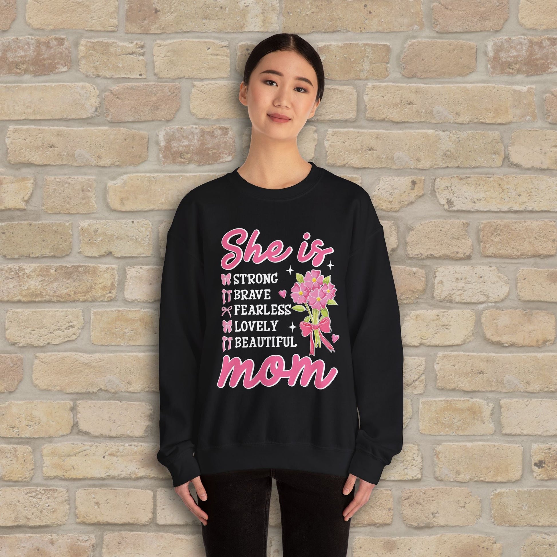 Graphic & Text She Is Mom Attributes & Bouquet Sweatshirt - Vibrant Styles