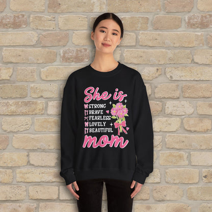 Graphic & Text She Is Mom Attributes & Bouquet Sweatshirt - Vibrant Styles
