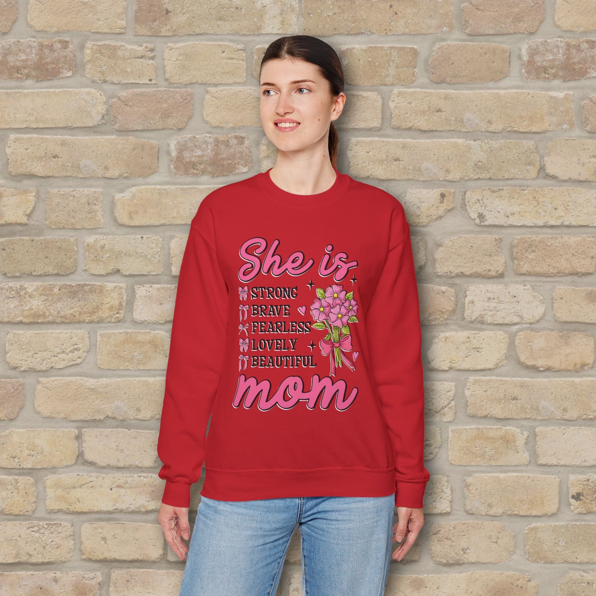 Graphic & Text She Is Mom Attributes & Bouquet Sweatshirt - Vibrant Styles