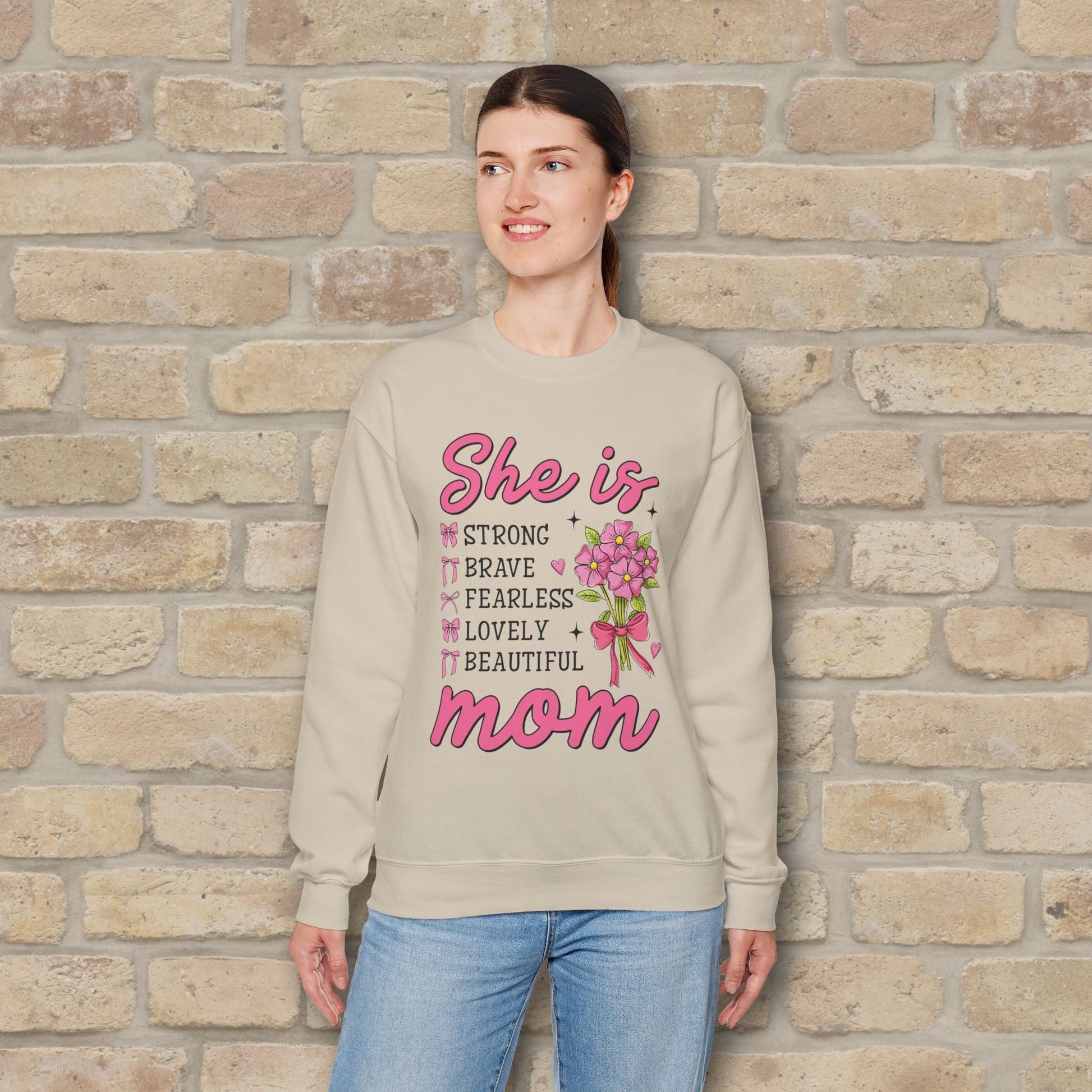 Graphic & Text She Is Mom Attributes & Bouquet Sweatshirt - Vibrant Styles