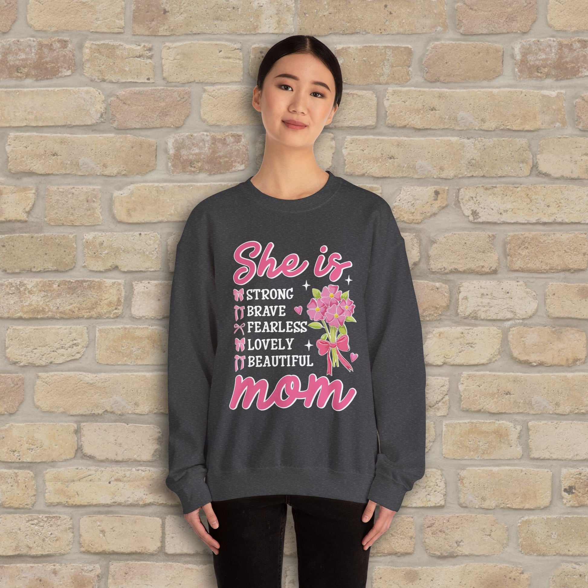 Graphic & Text She Is Mom Attributes & Bouquet Sweatshirt - Vibrant Styles