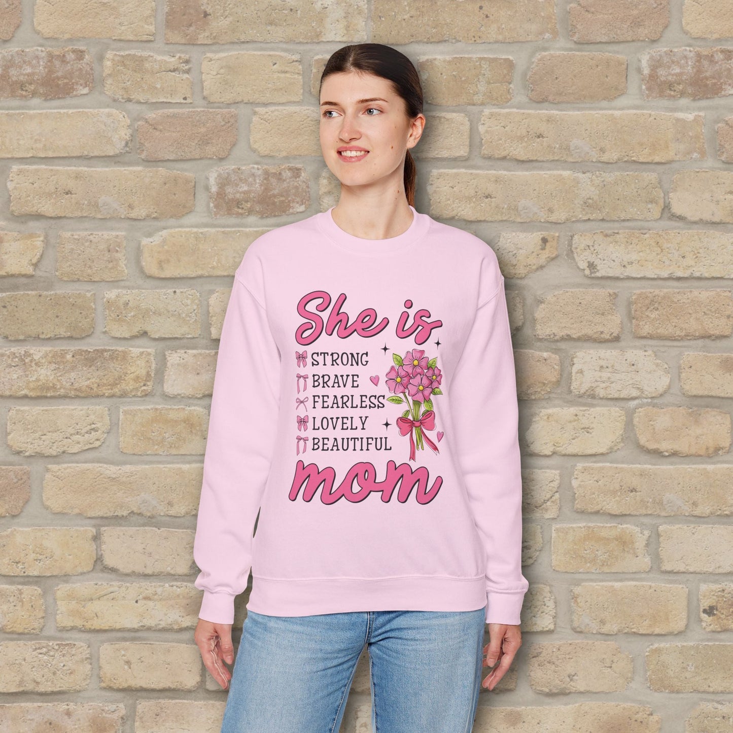 Graphic & Text She Is Mom Attributes & Bouquet Sweatshirt - Vibrant Styles
