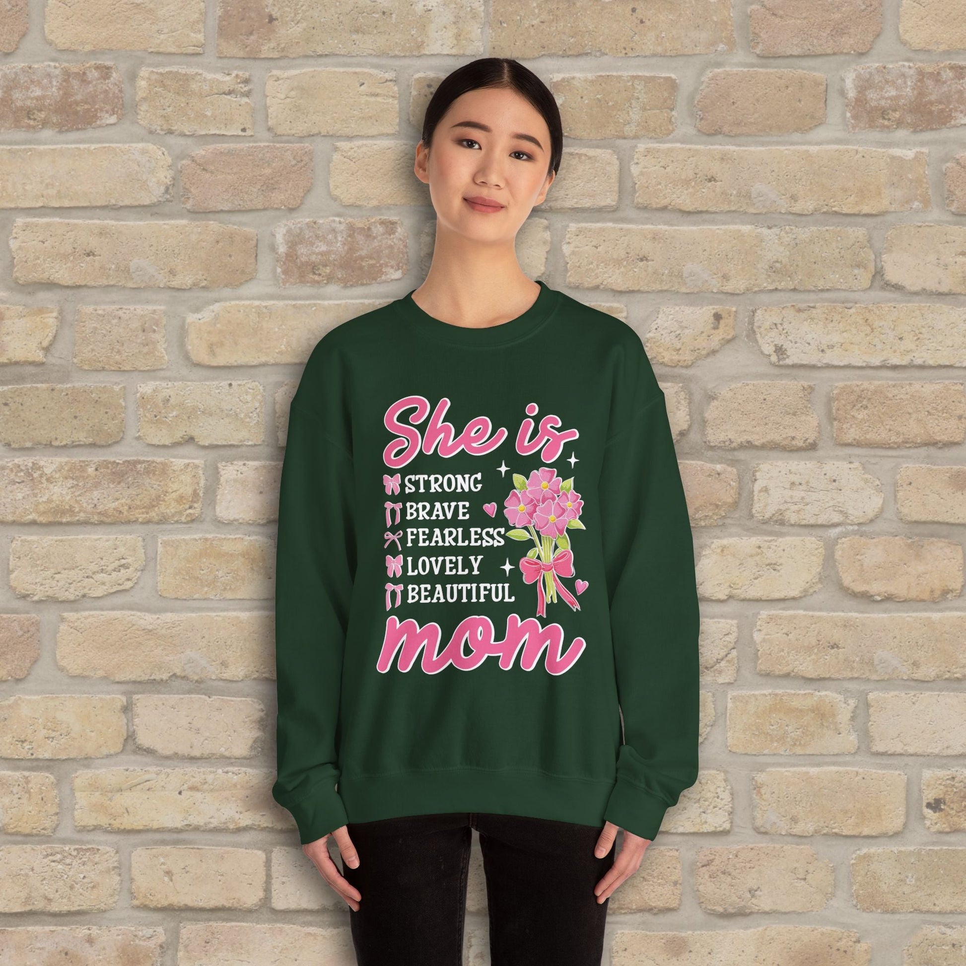 Graphic & Text She Is Mom Attributes & Bouquet Sweatshirt - Vibrant Styles