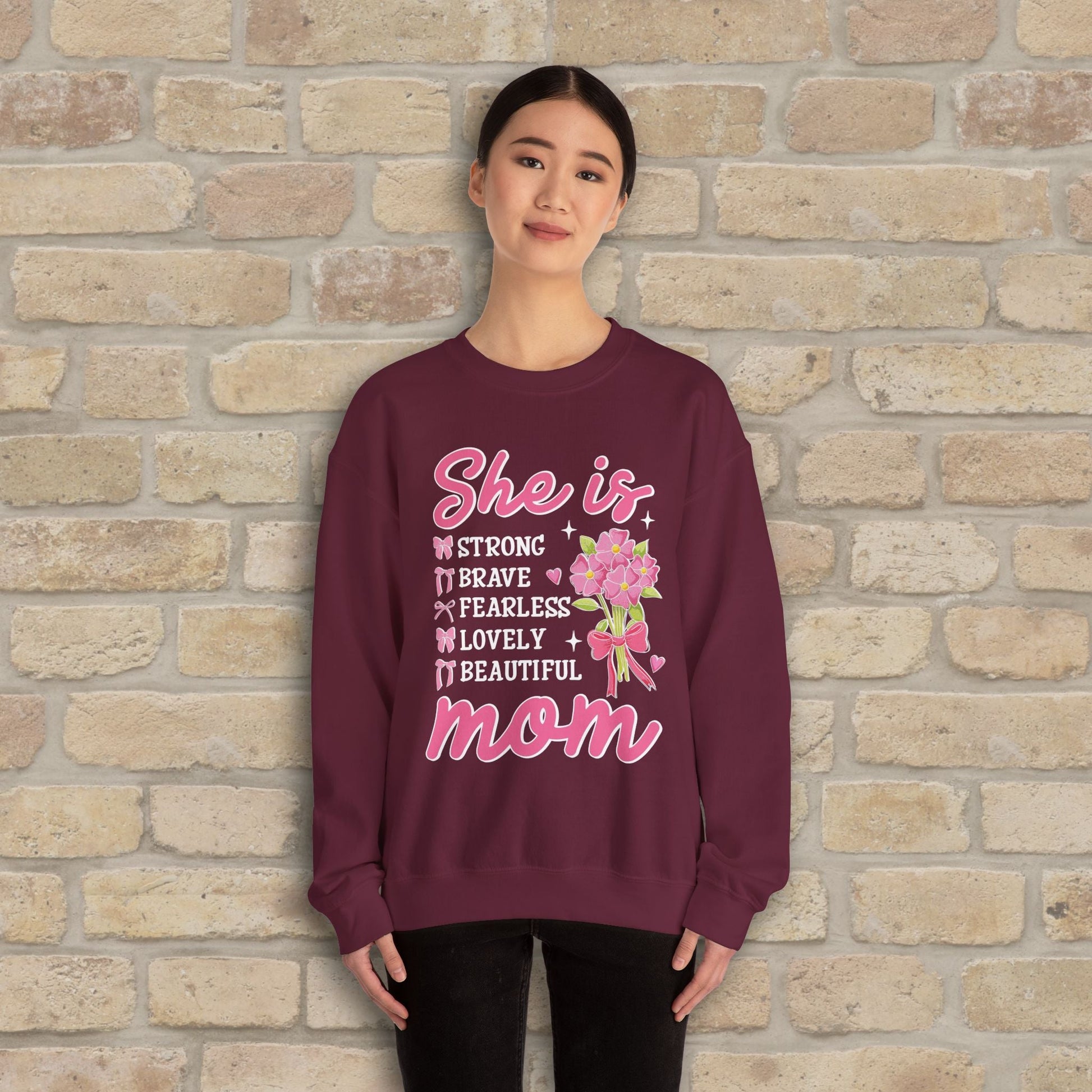 Graphic & Text She Is Mom Attributes & Bouquet Sweatshirt - Vibrant Styles