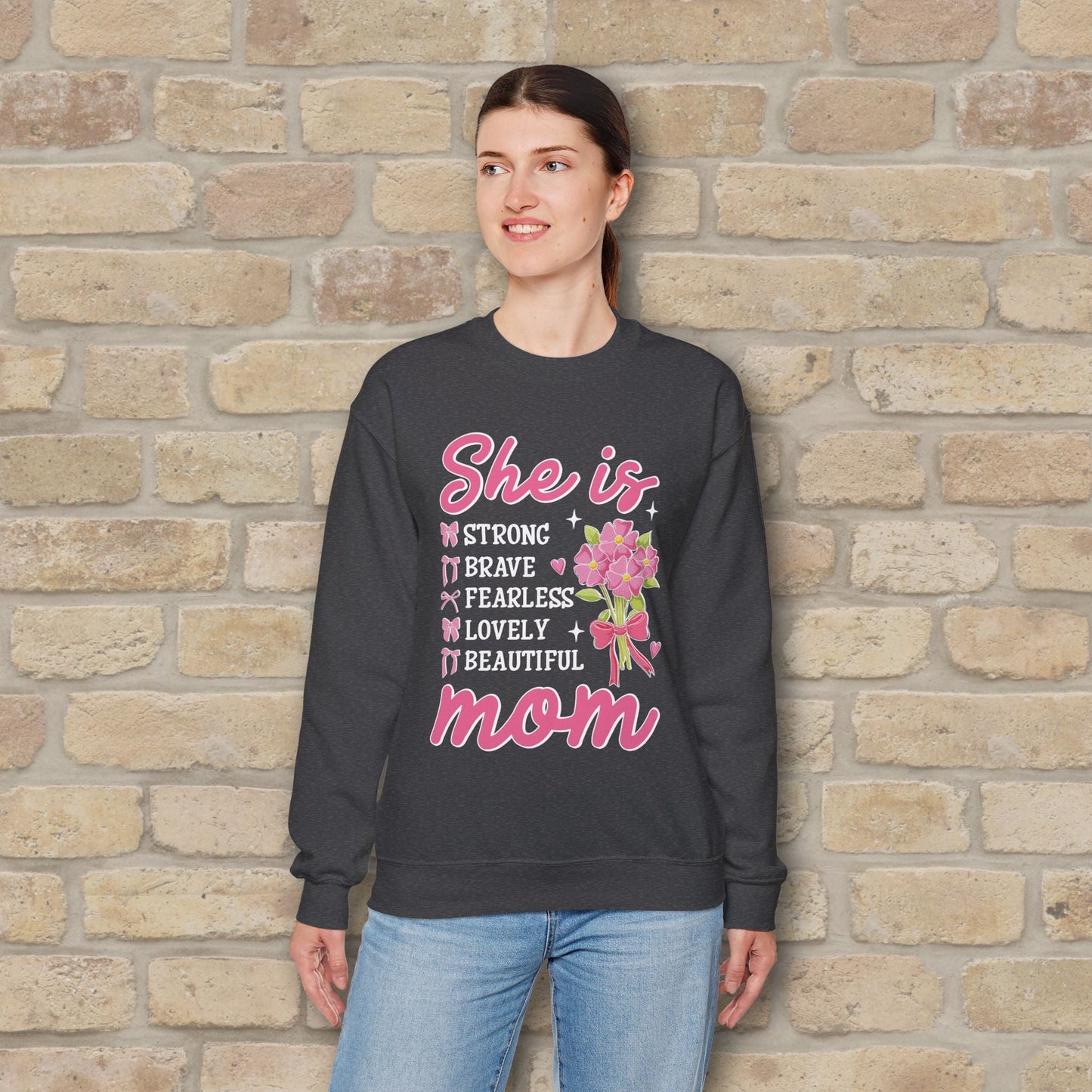 Graphic & Text She Is Mom Attributes & Bouquet Sweatshirt - Vibrant Styles