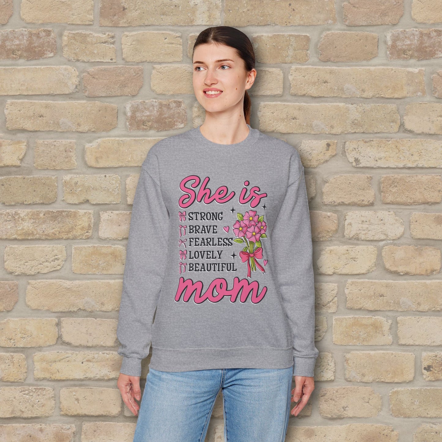 Graphic & Text She Is Mom Attributes & Bouquet Sweatshirt - Vibrant Styles
