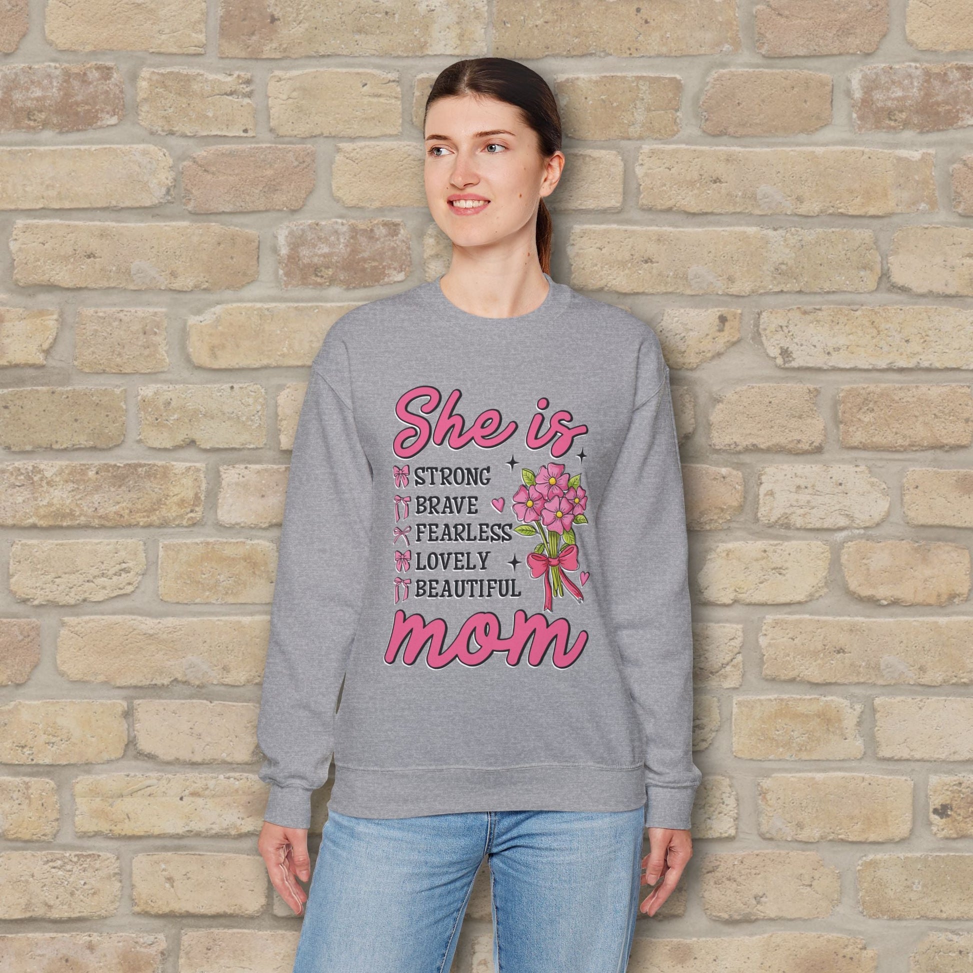 Graphic & Text She Is Mom Attributes & Bouquet Sweatshirt - Vibrant Styles