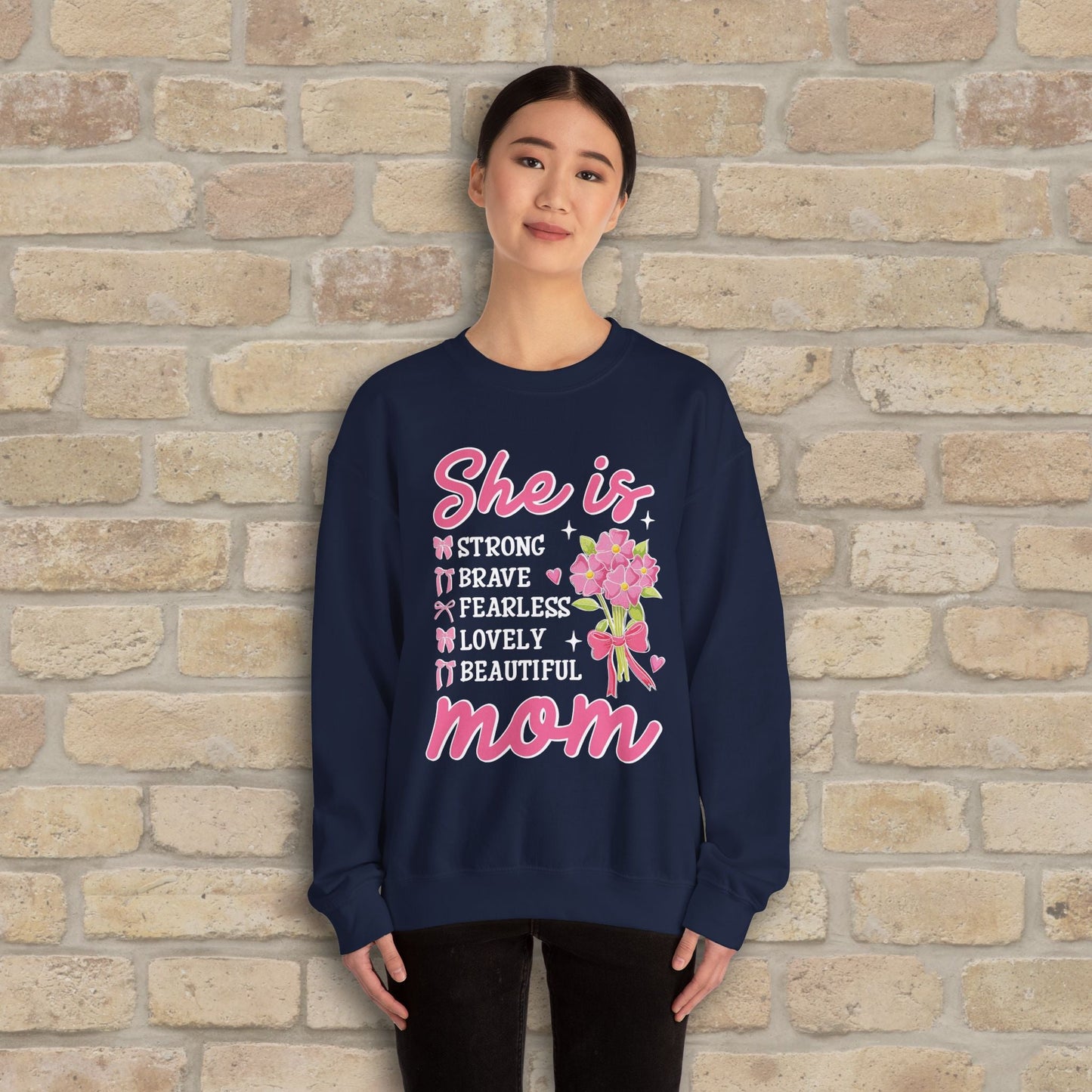 Graphic & Text She Is Mom Attributes & Bouquet Sweatshirt - Vibrant Styles