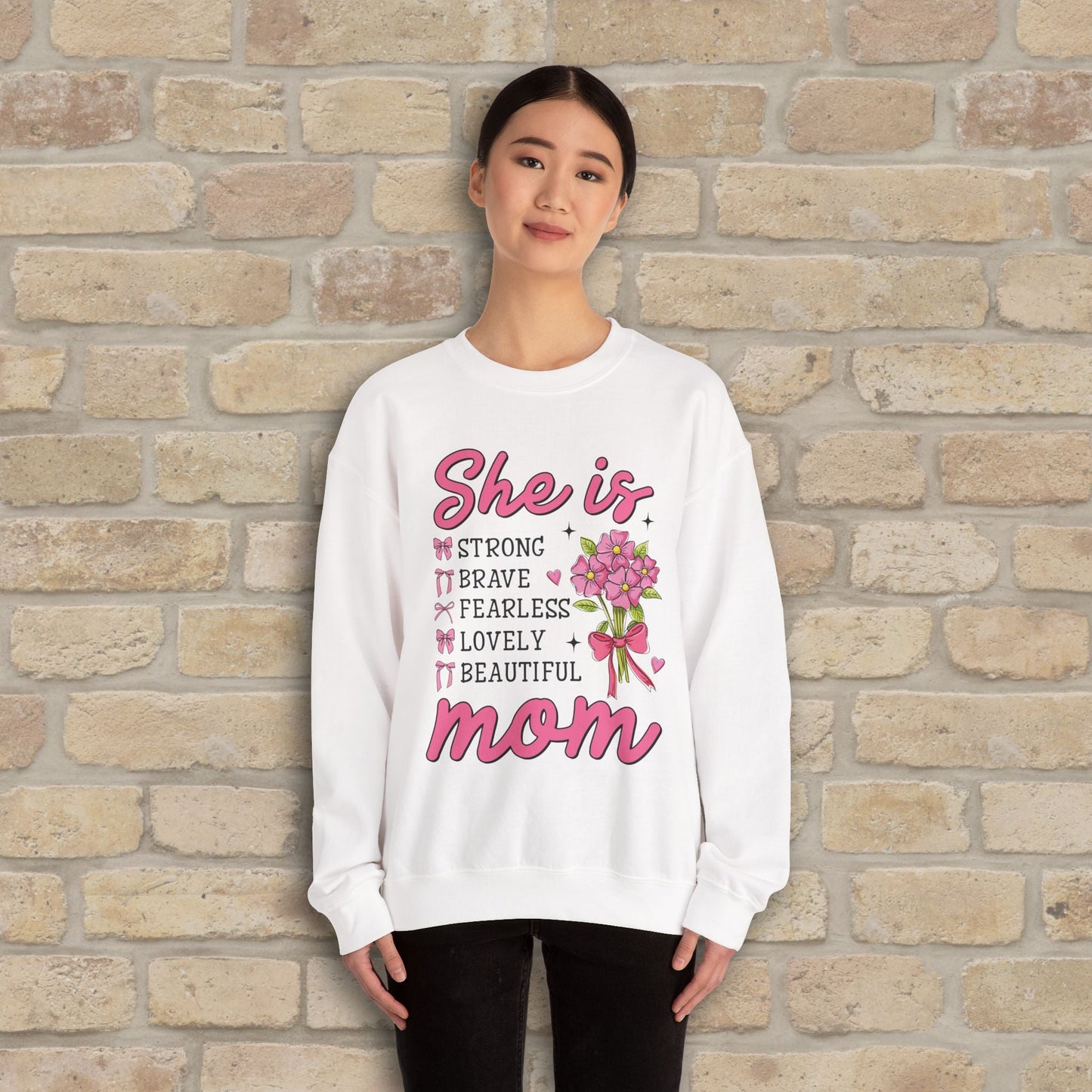 Graphic & Text She Is Mom Attributes & Bouquet Sweatshirt - Vibrant Styles