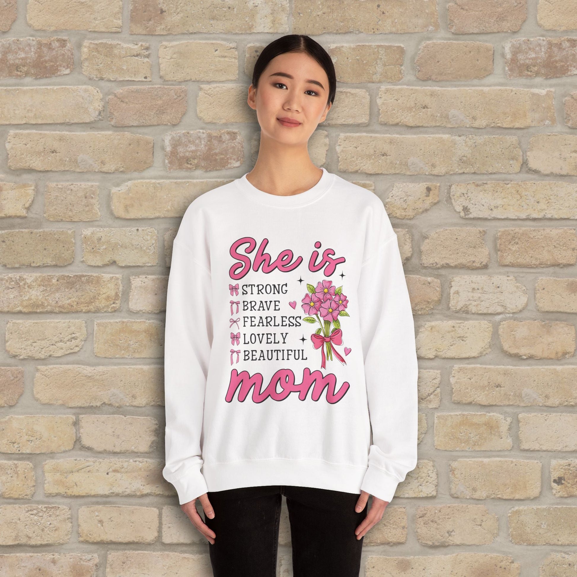 Graphic & Text She Is Mom Attributes & Bouquet Sweatshirt - Vibrant Styles