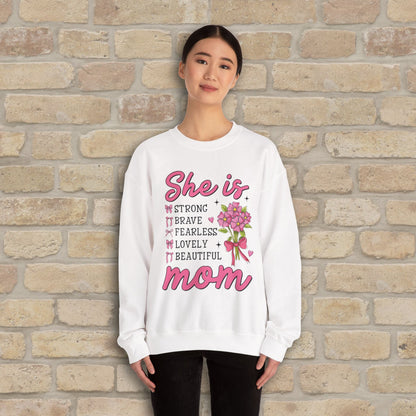 Graphic & Text She Is Mom Attributes & Bouquet Sweatshirt - Vibrant Styles