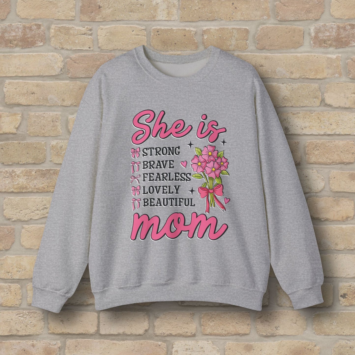 Graphic & Text She Is Mom Attributes & Bouquet Sweatshirt - Vibrant Styles