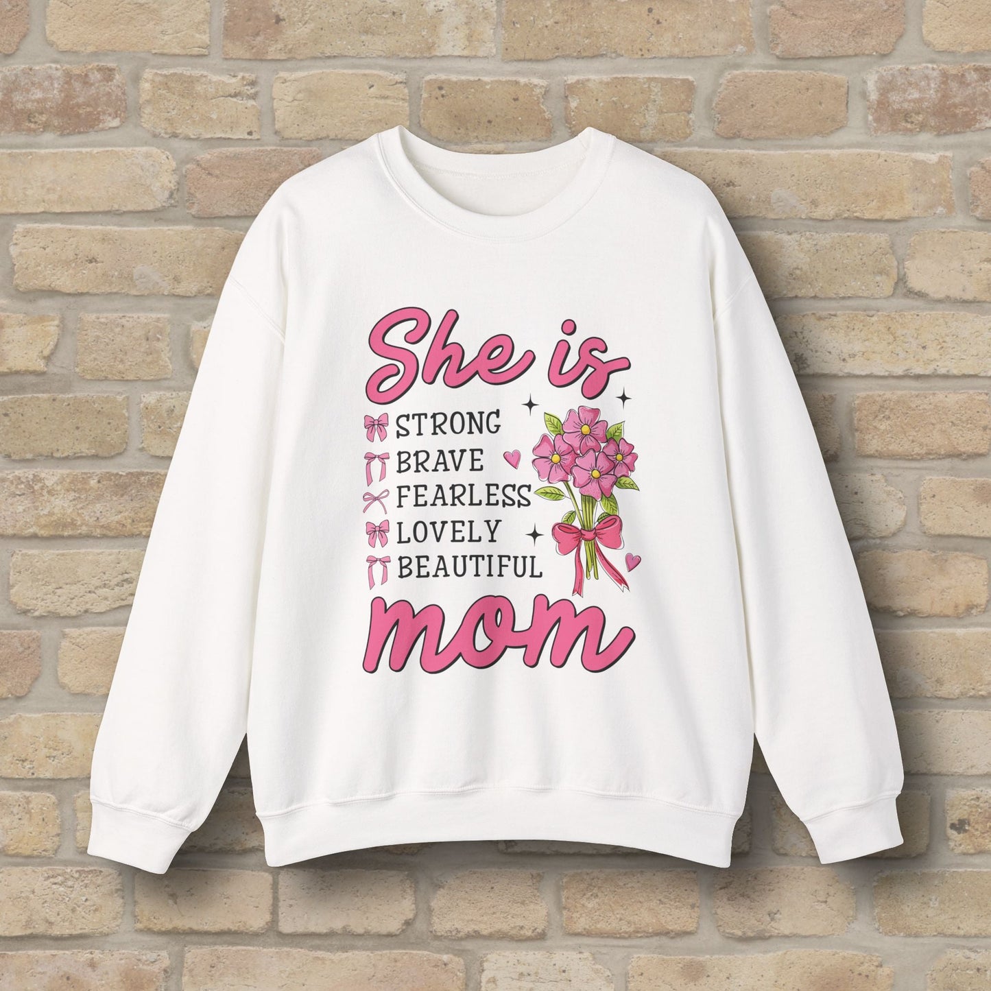 Graphic & Text She Is Mom Attributes & Bouquet Sweatshirt - Vibrant Styles