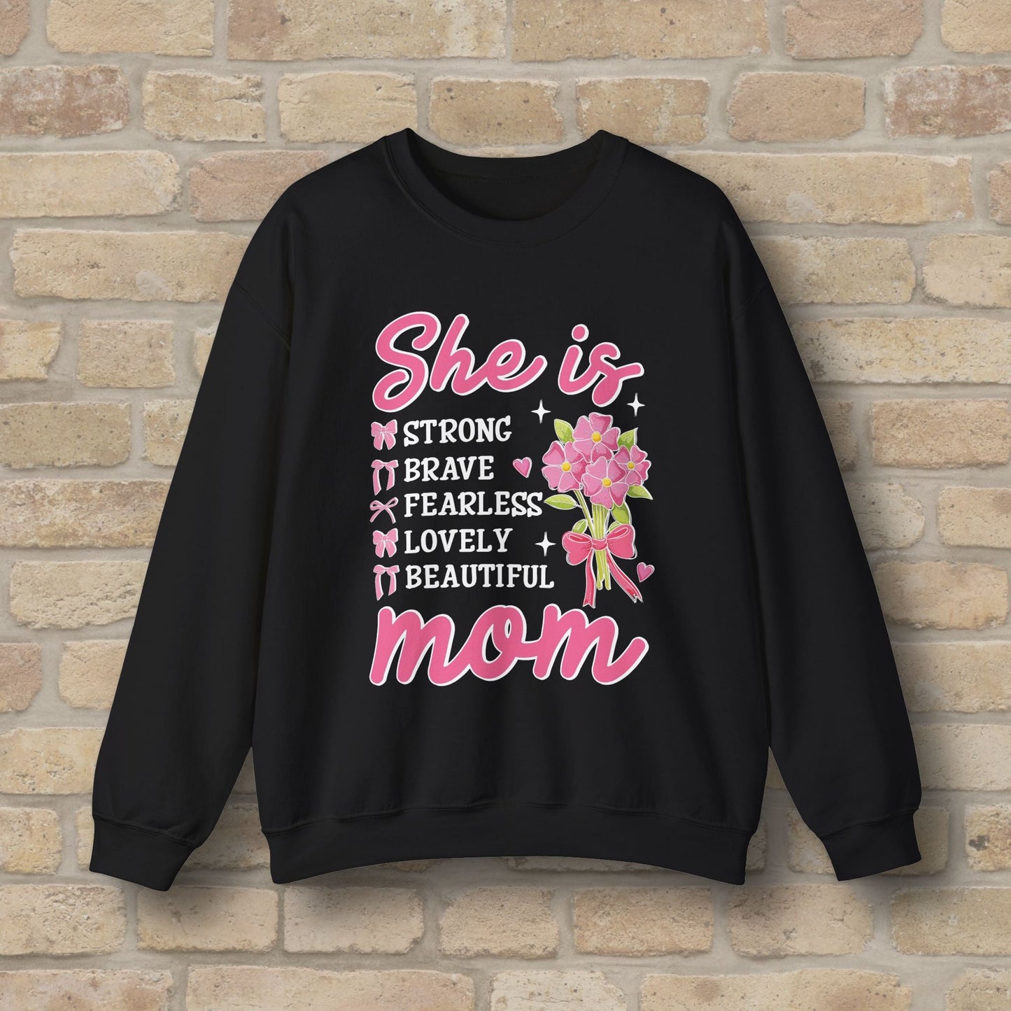 Graphic & Text She Is Mom Attributes & Bouquet Sweatshirt - Vibrant Styles