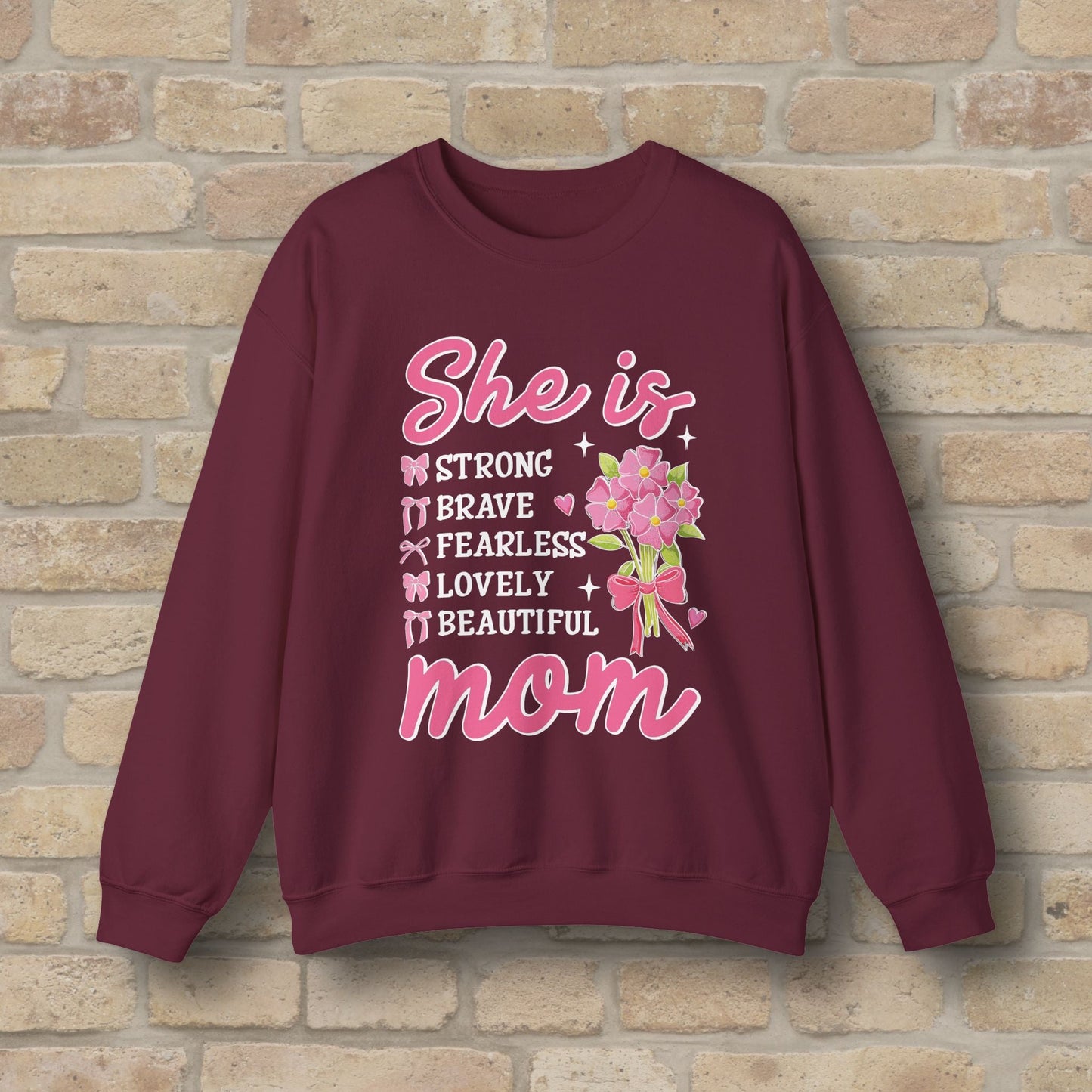 Graphic & Text She Is Mom Attributes & Bouquet Sweatshirt - Vibrant Styles