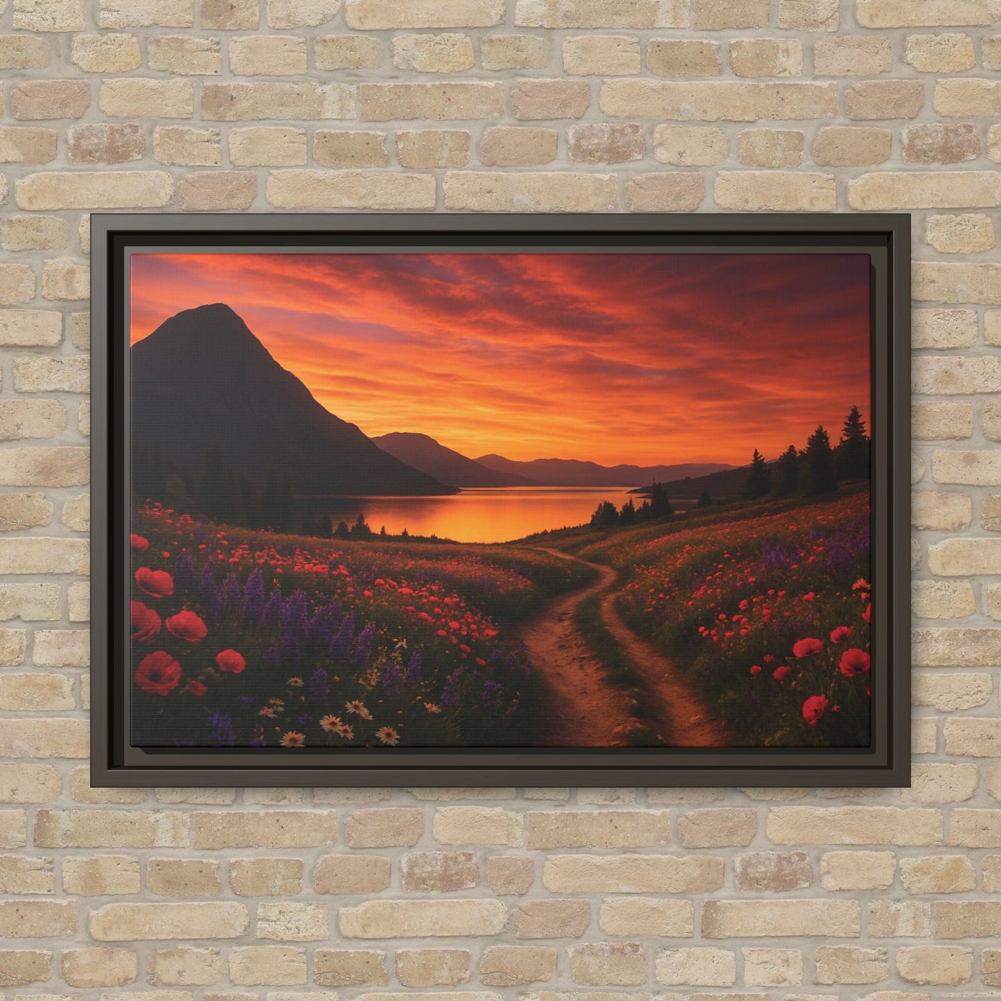 Canvas Sunset Wildflower Bend Matte Canvas, Pinewood Framed - Vibrant Styles