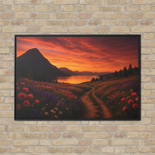 Canvas Sunset Wildflower Bend Matte Canvas, Pinewood Framed - Vibrant Styles