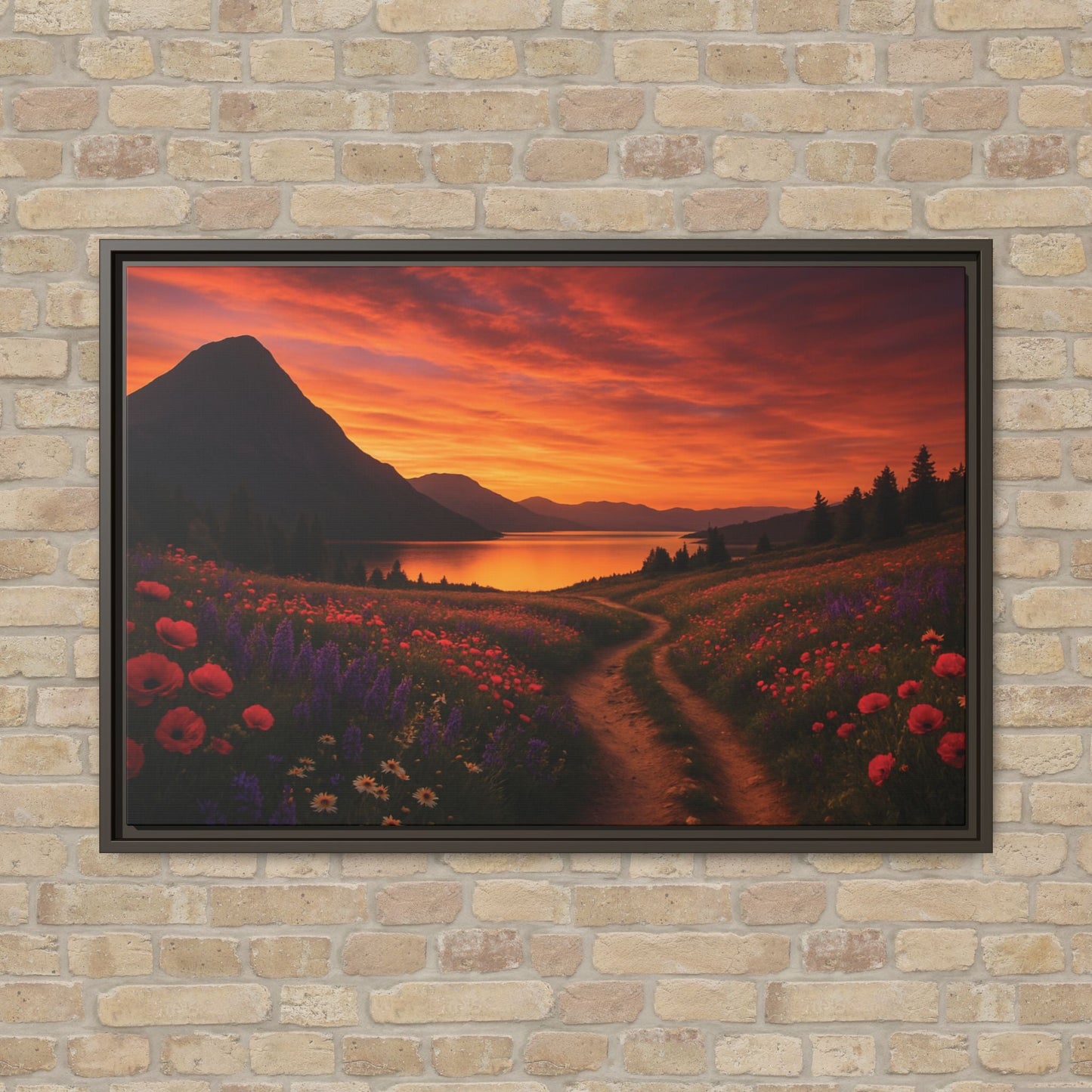 Canvas Sunset Wildflower Bend Matte Canvas, Pinewood Framed - Vibrant Styles